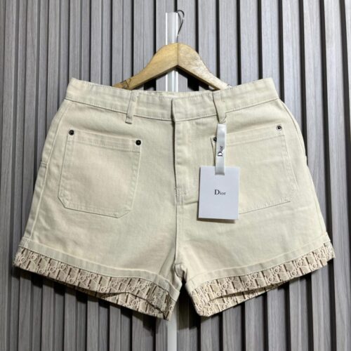 Dior Women's Beige Fringe Denim Shorts