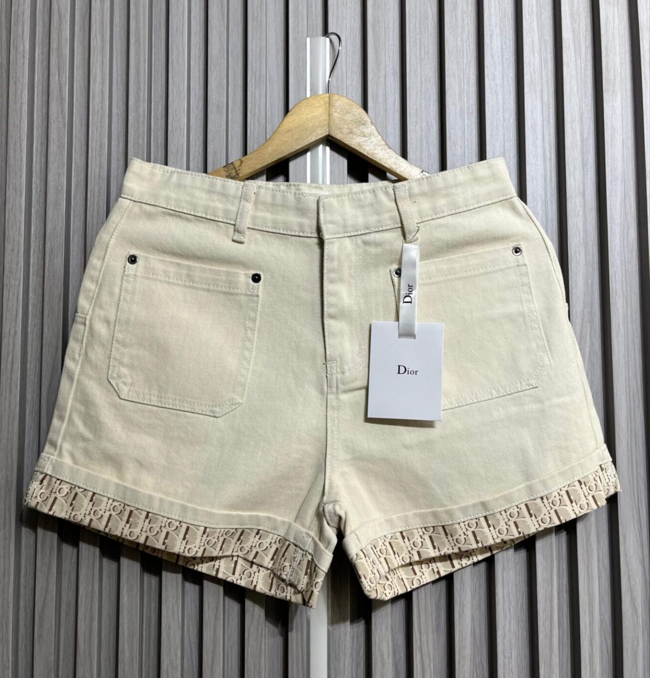 Dior Women's Beige Fringe Denim Shorts
