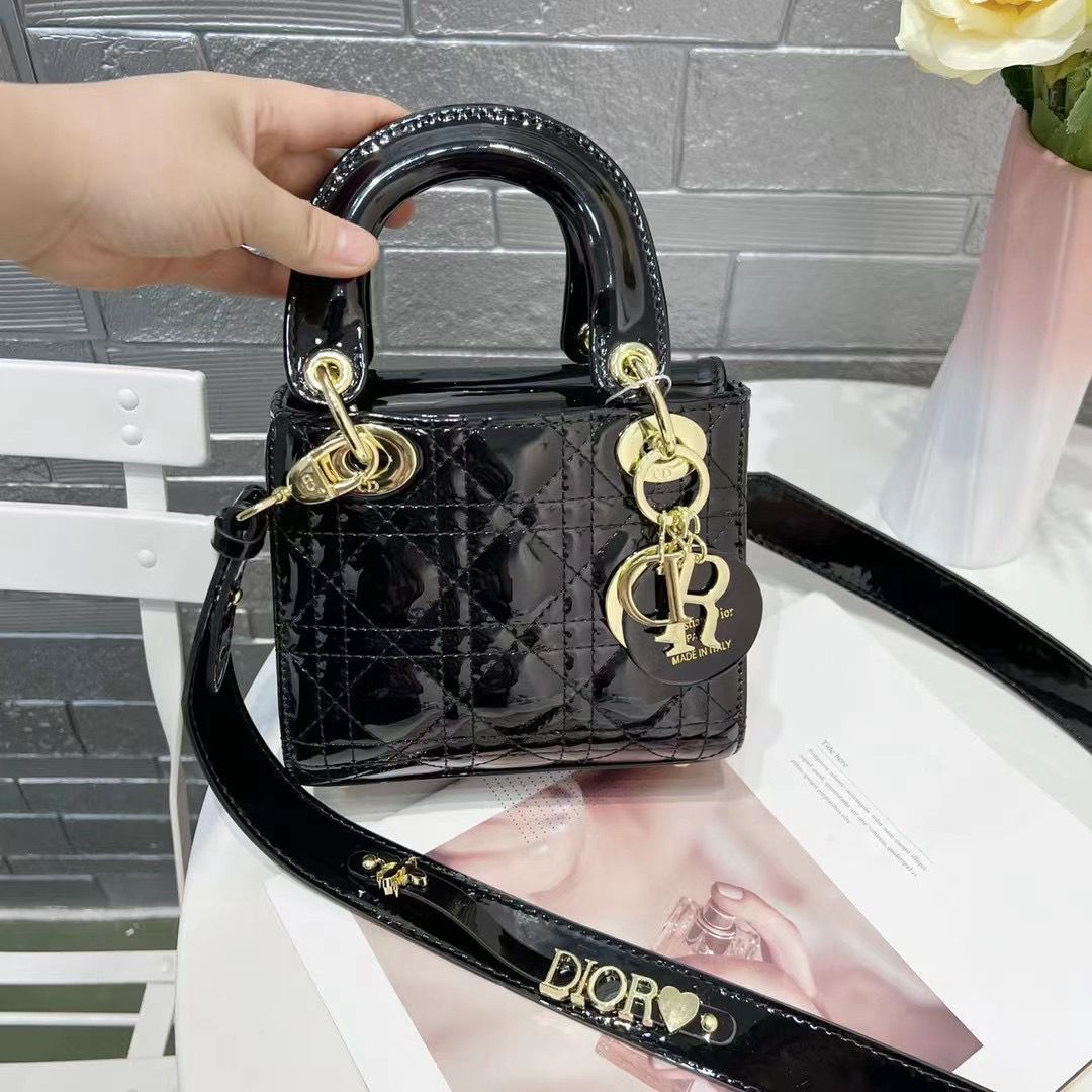Lady Dior Black Patent Small Handbag (With Box)