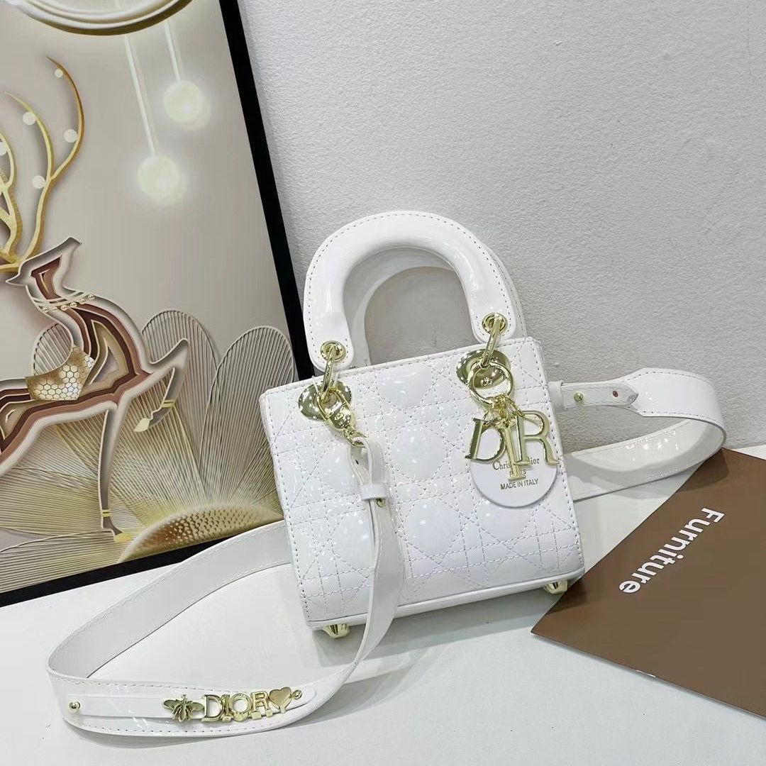 Lady Dior White Patent Small Handbag (With Box)