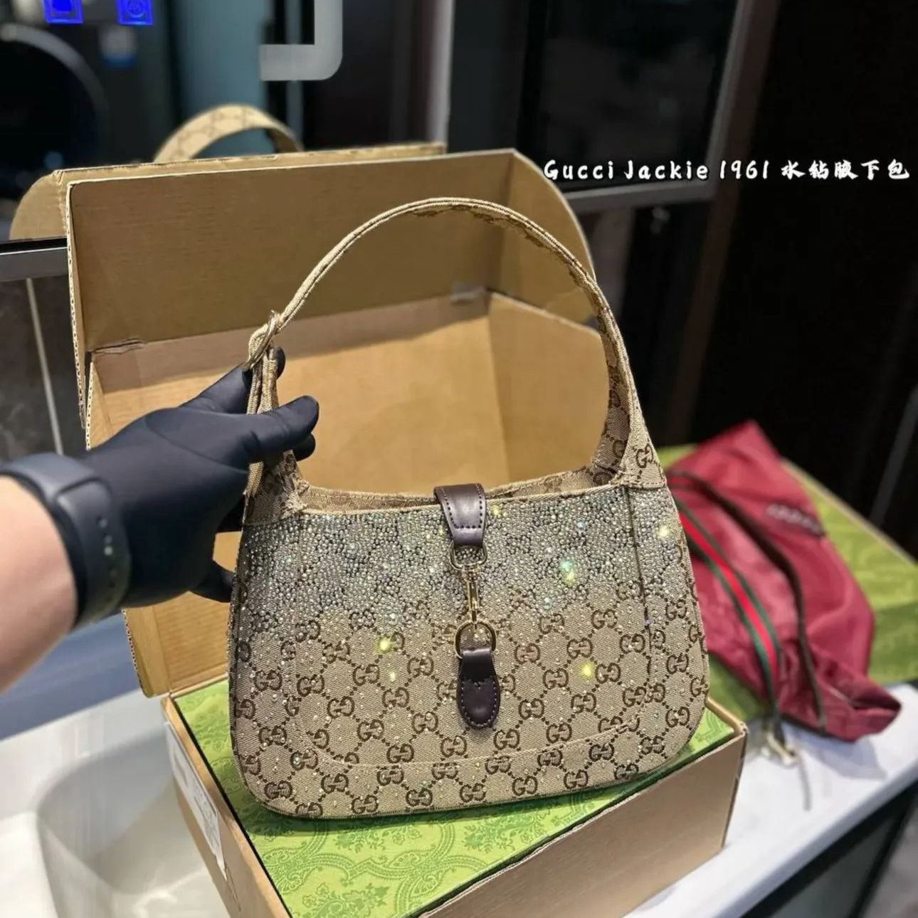 Gucci Jackie Notte Trimmed Crystal Embellished Premium Quality Handbag (With Box)