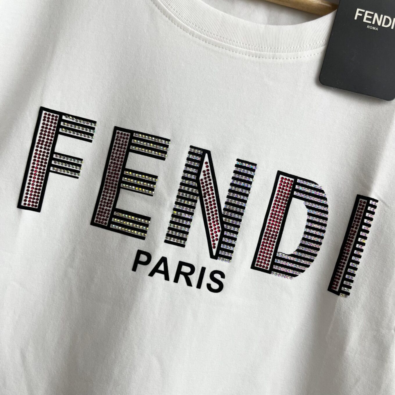 WhatsApp Image 2025-06-16 at 11.16.17 AM (1) Fendi White Stone Tshirt For Women