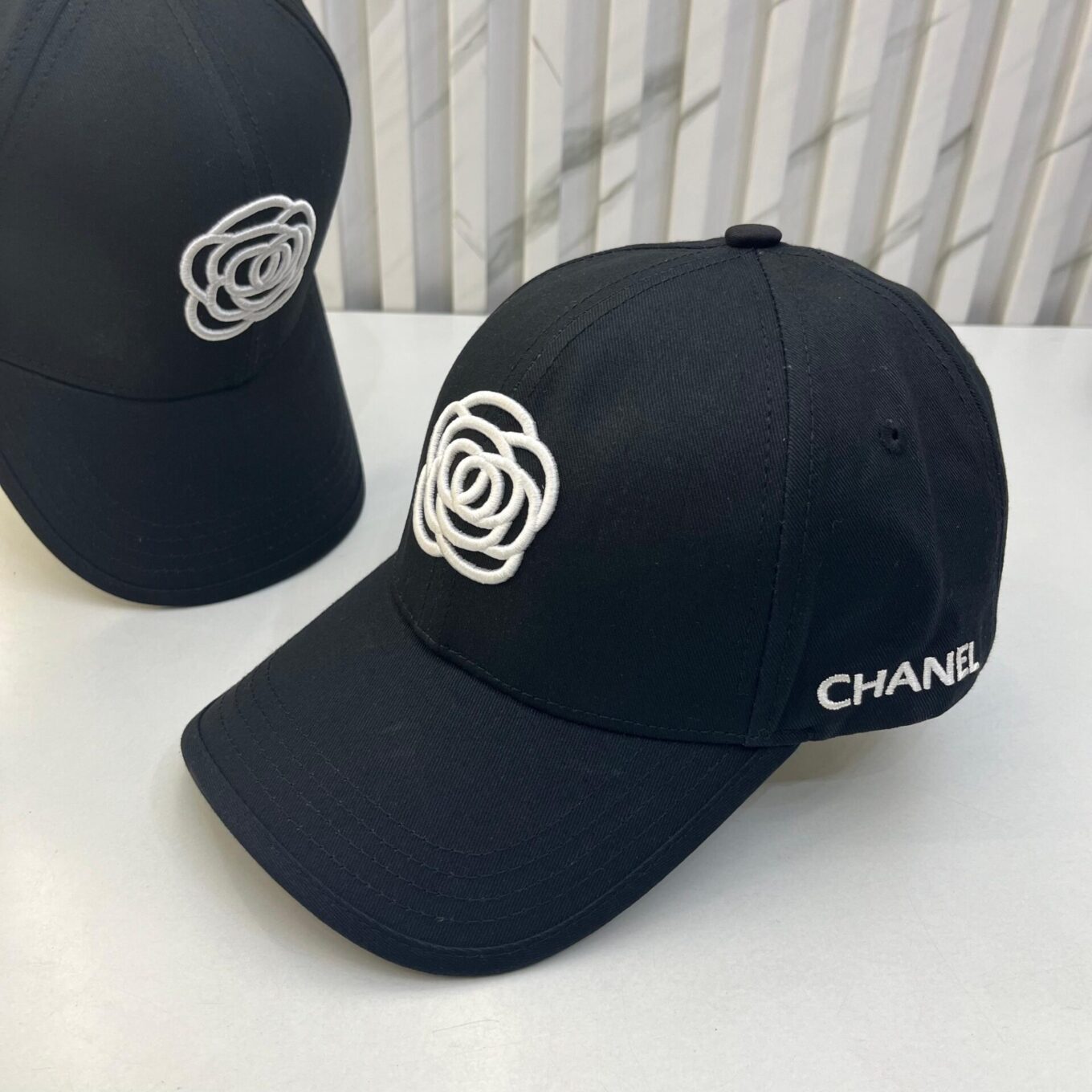 Chanel Black Flower Baseball Cap