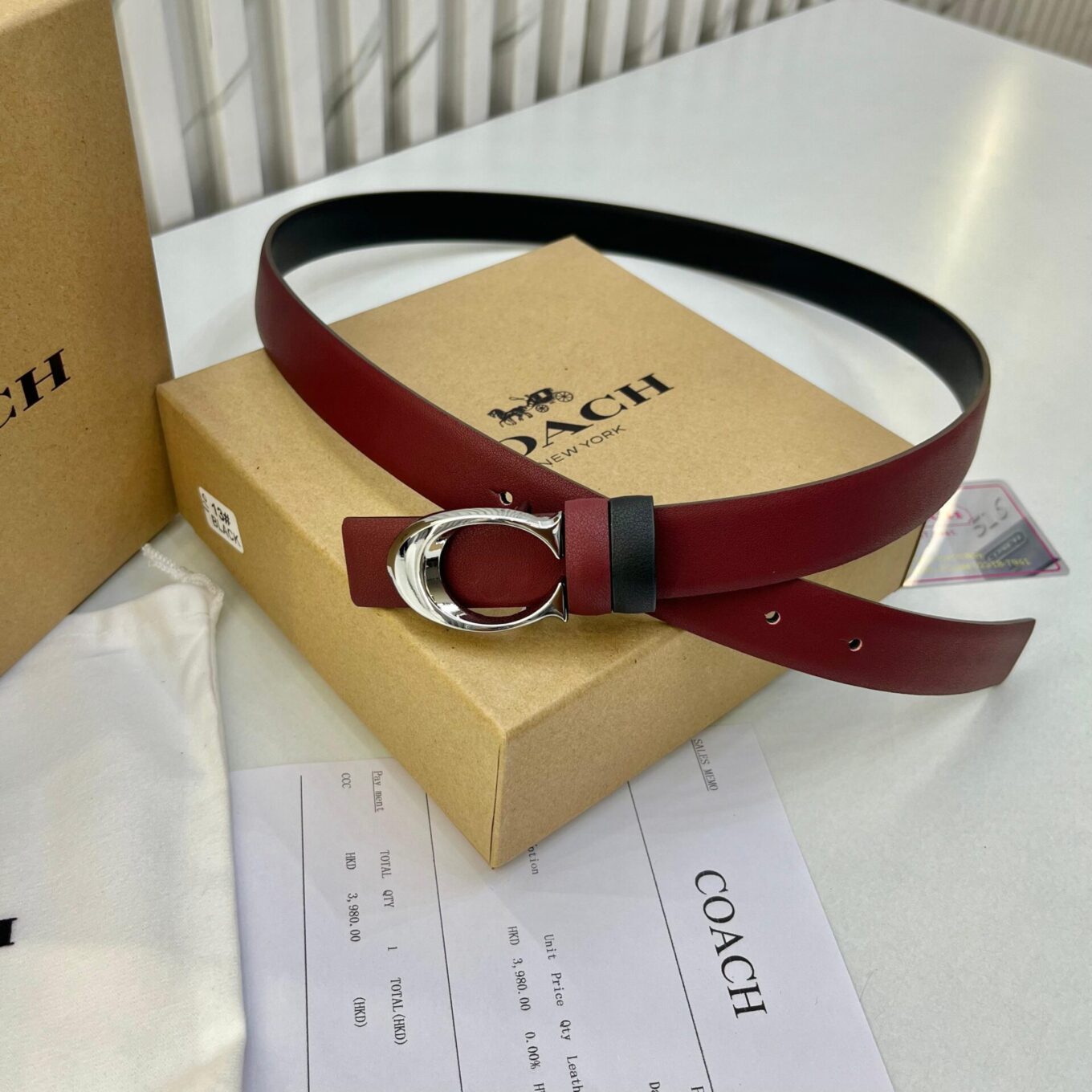 WhatsApp Image 2025-06-26 at 4.50.03 PM Coach Black Maroon Reversible belt