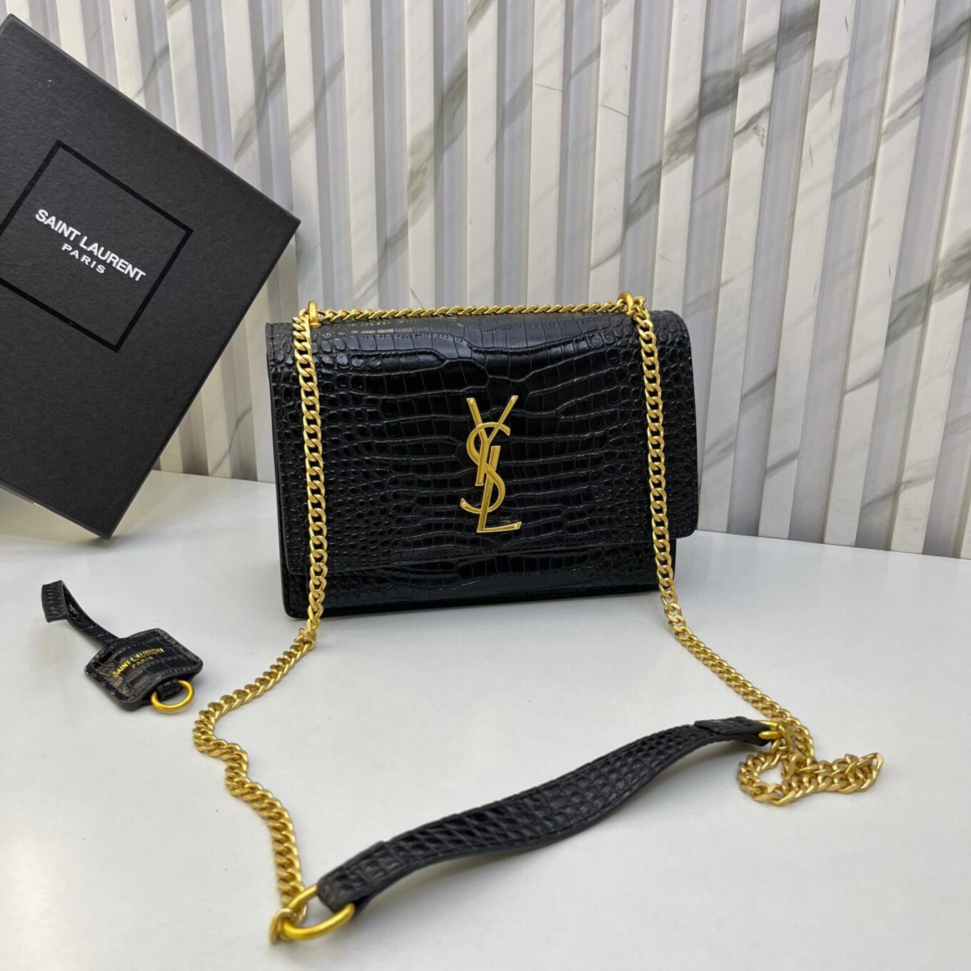 Ysl Sunset Croco Black Sling Bag (With Box)