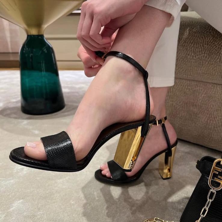 Fendi Zucca Croco Black Heeled Sandal