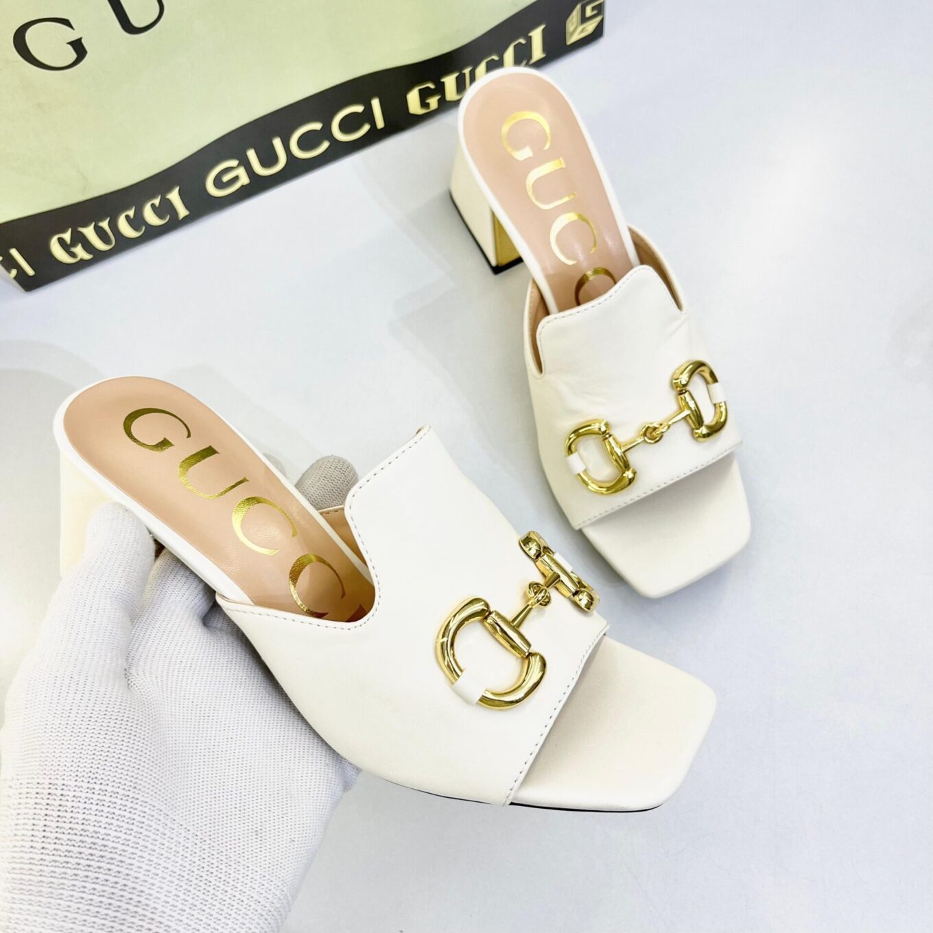 Gucci Alpha Horsebit White Mules