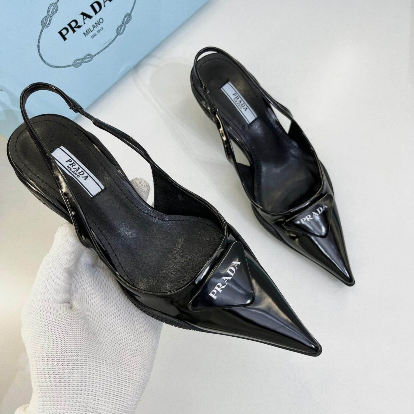 Prada Patent Black Slingback Pump