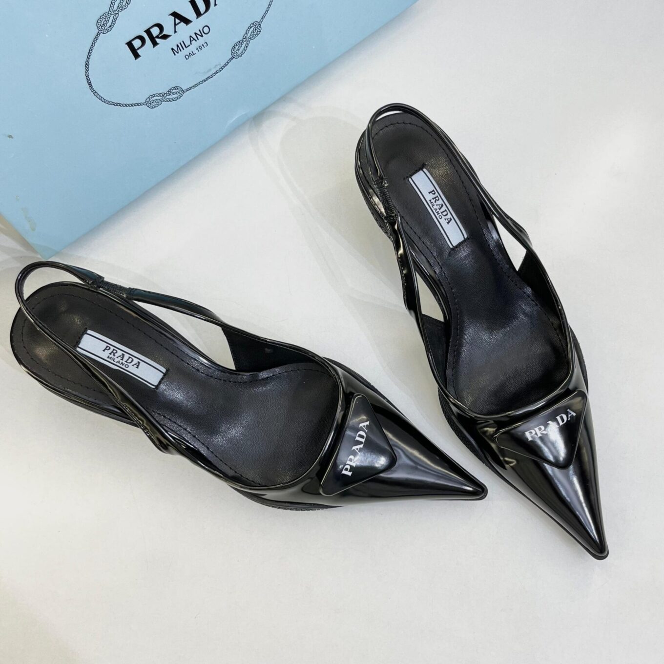 Prada Patent Black Slingback Pump