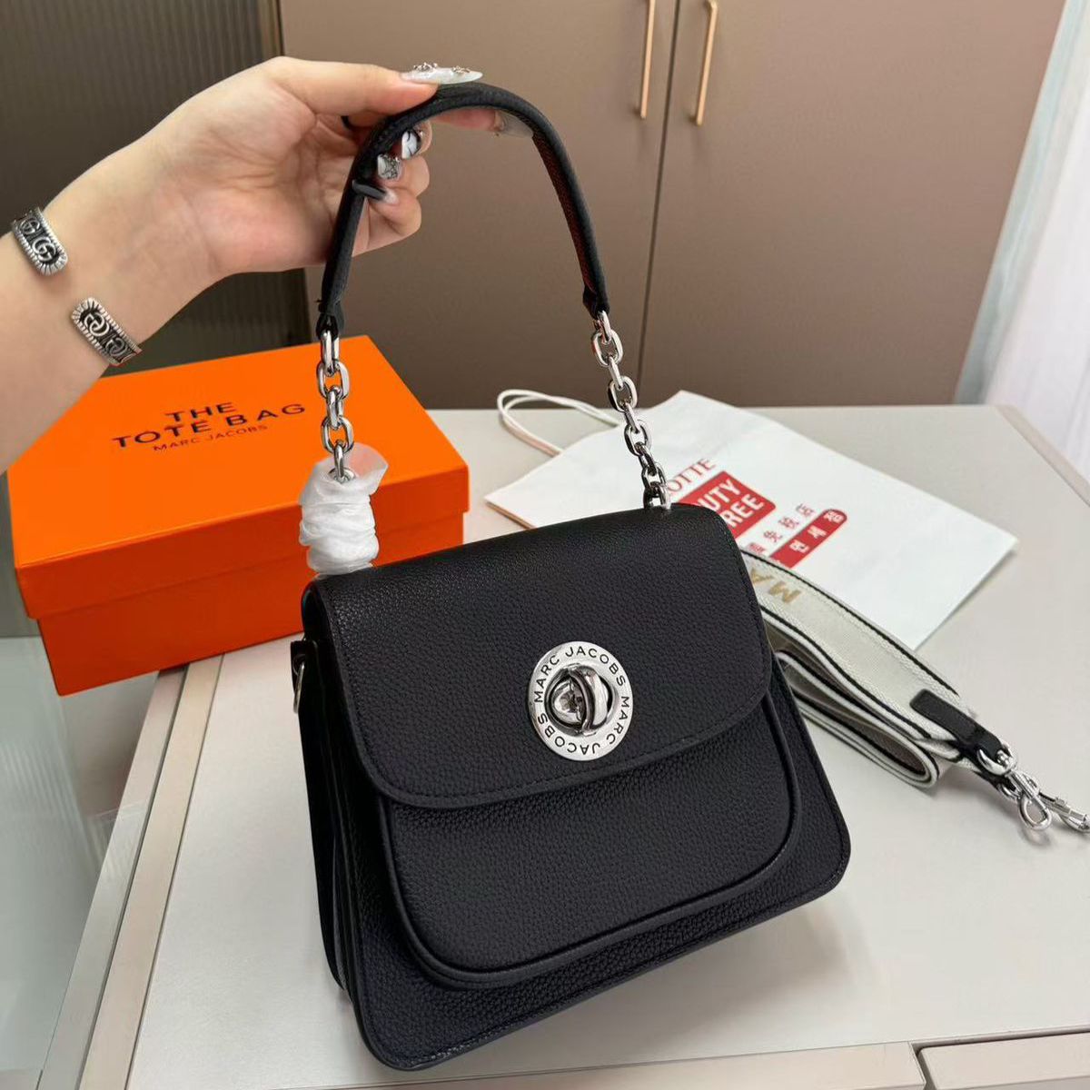 WhatsApp Image 2025-08-07 at 11.21.45 AM Marc Jacobs Turn Lock Satchel Black Shoulder Bag (With Box)