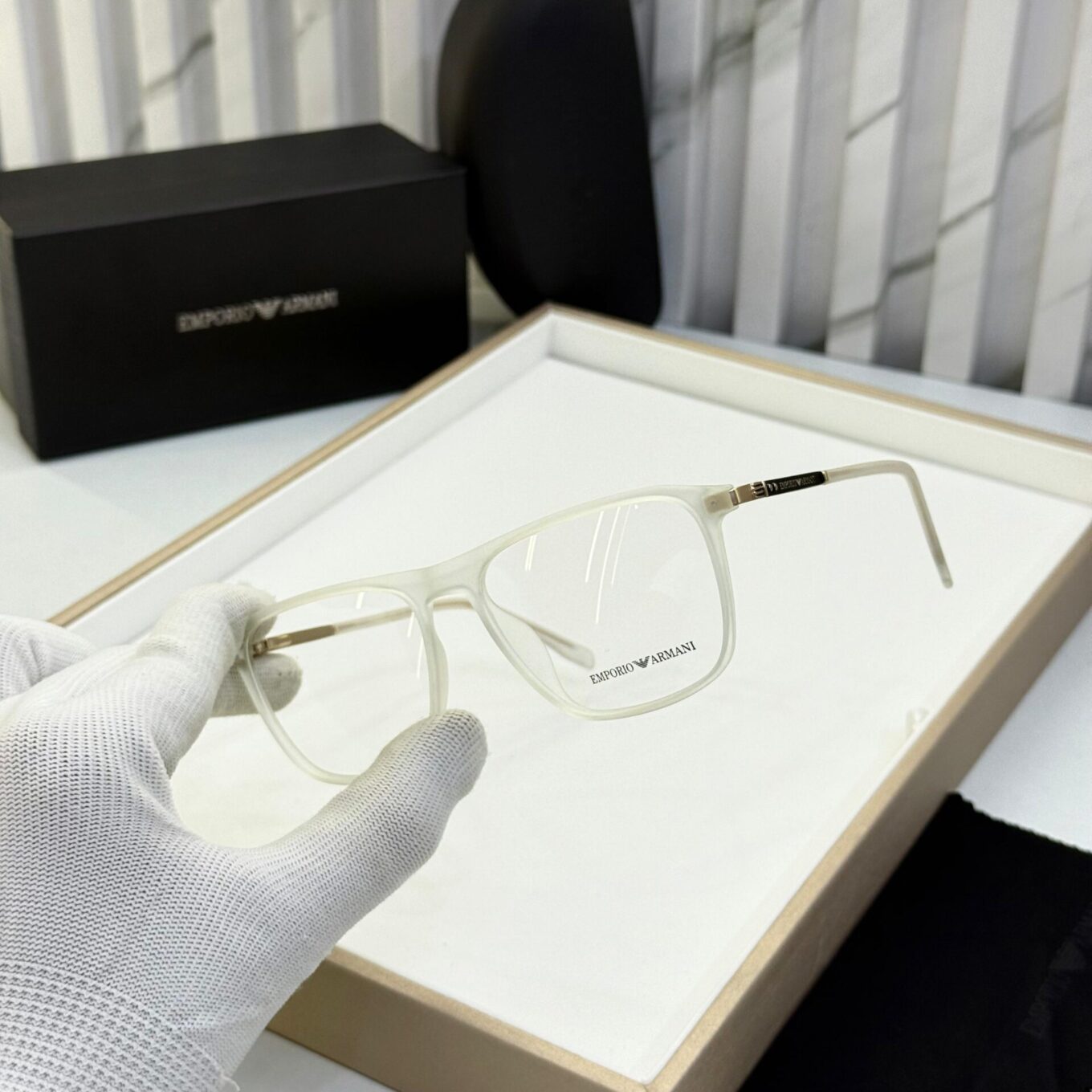 Emporio Armani Unisex Transparent Rectangular Eyeglasses