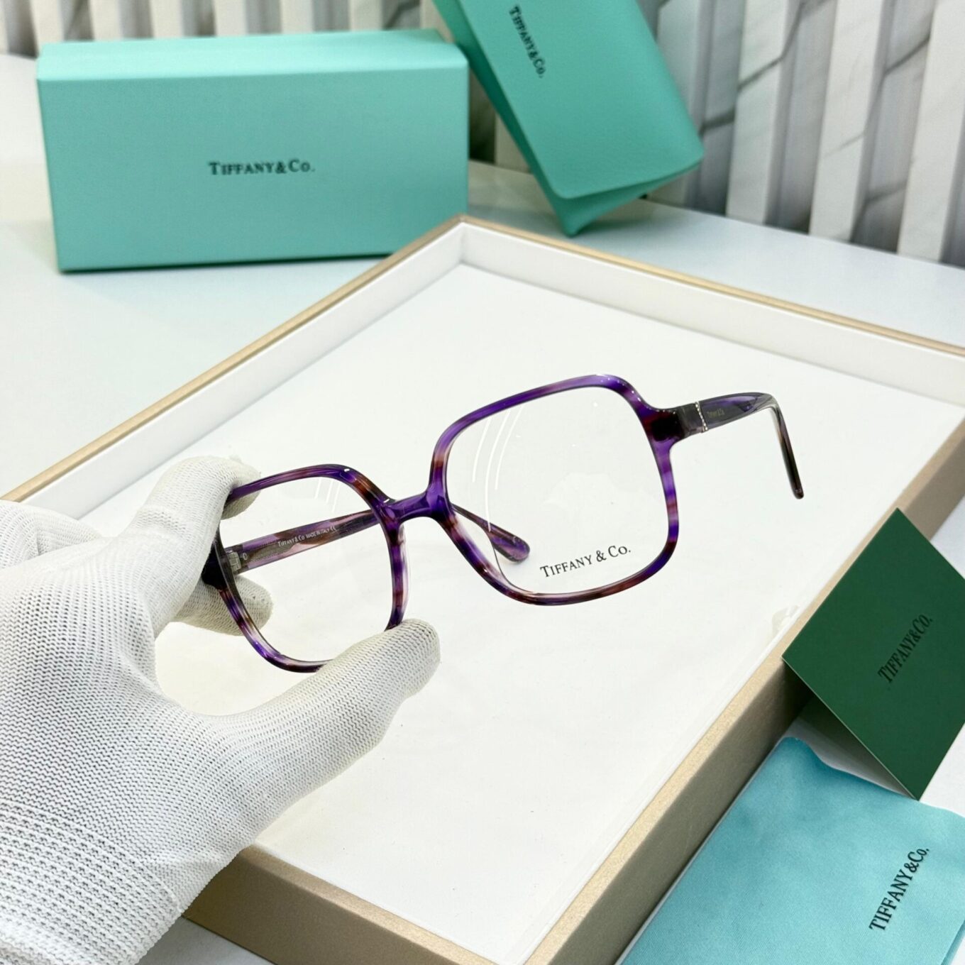 Tiffany & Co. Gold Purple Square  Women's Eyeglasses