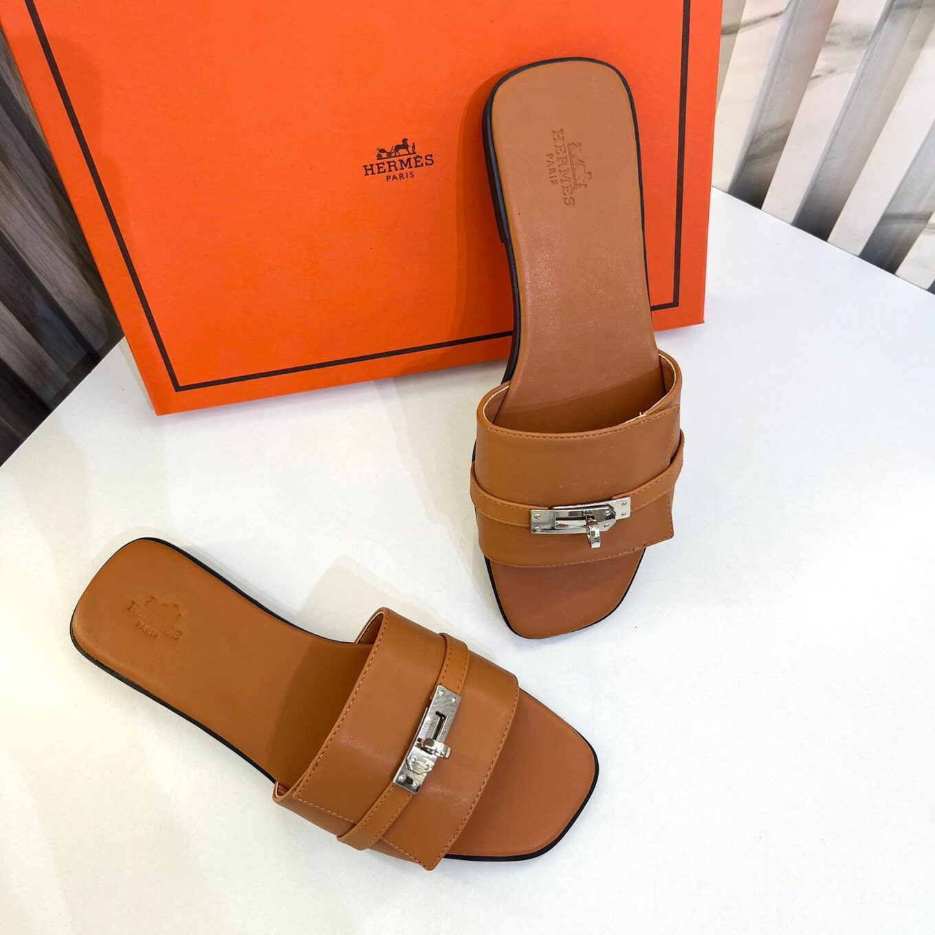 Hermes Giulia Brown Slide Sandal
