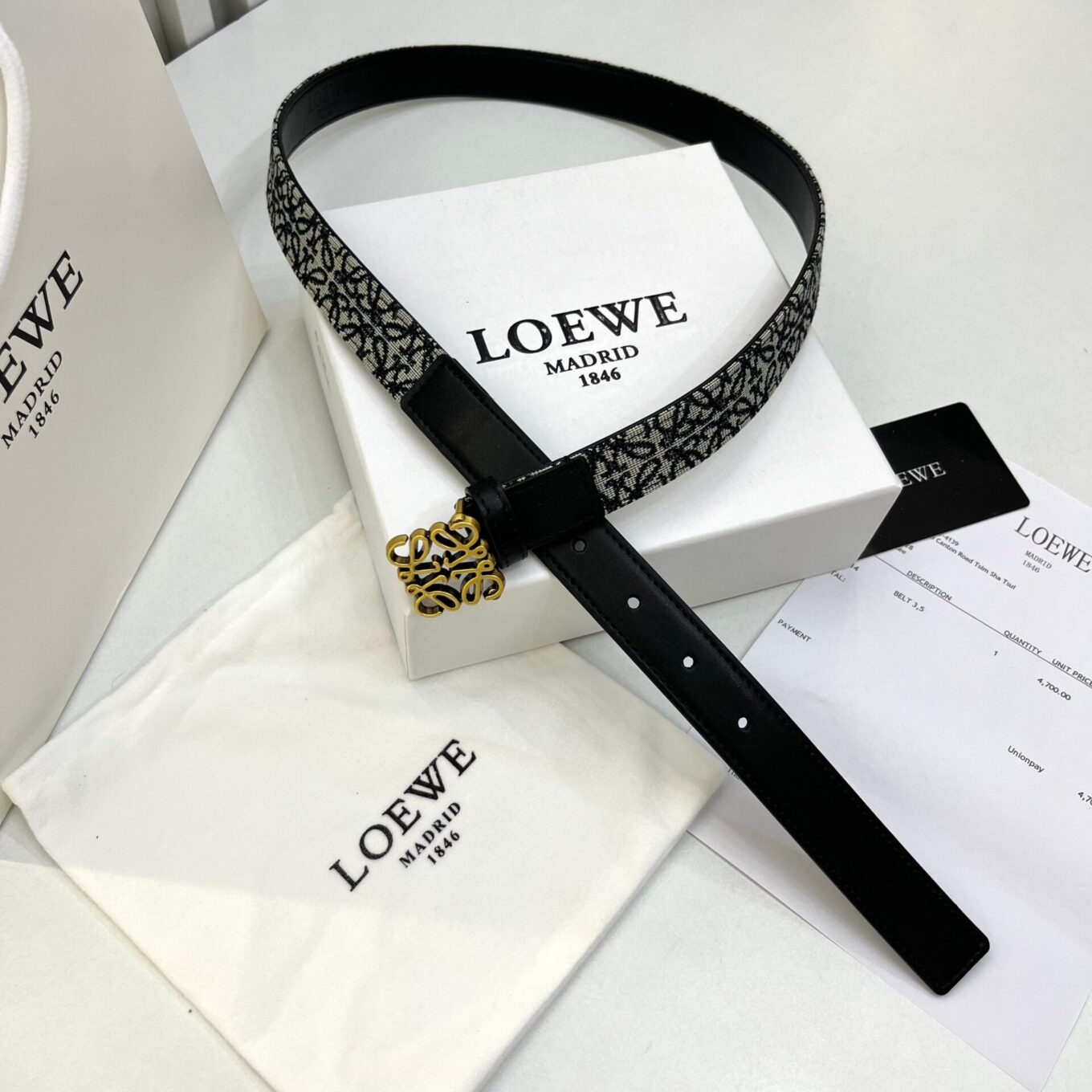 Loewe Anagram Jacquard Black and grey Belt
