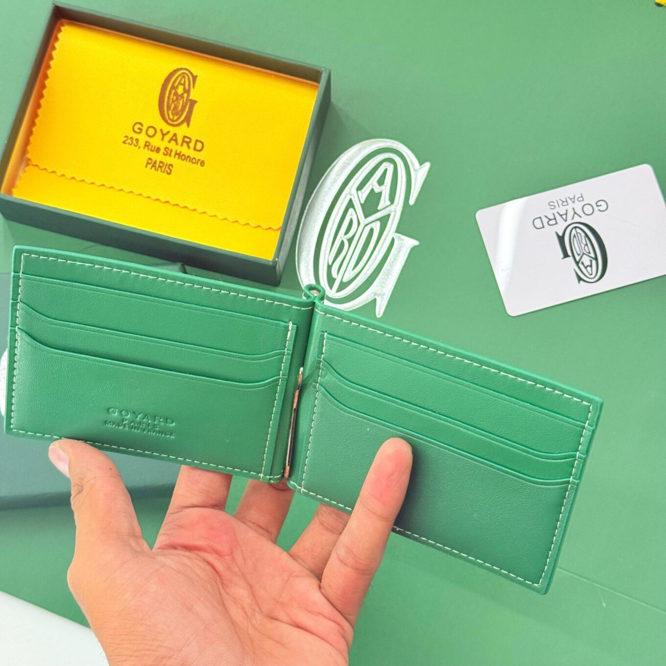 Goyard Saint Thomas Green Color Bill Fold Wallet (With Box)