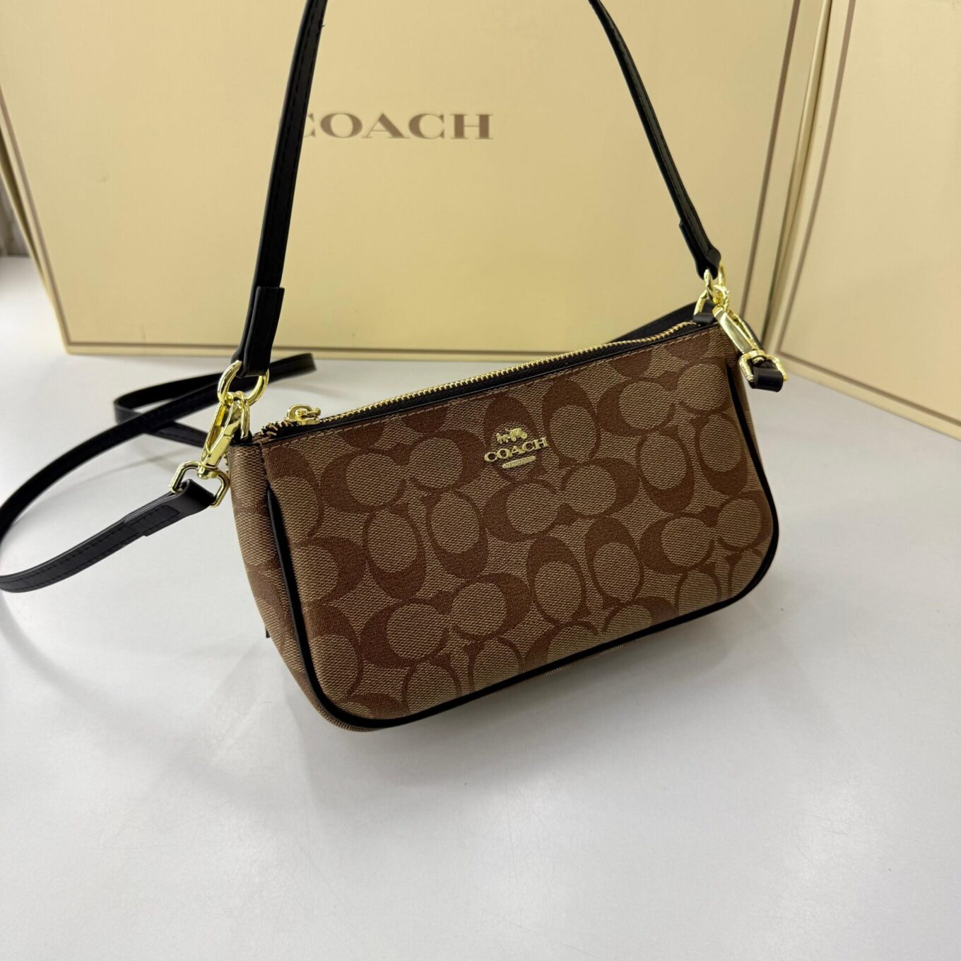 Coach Appricot Black Shoulder Bag (With Box)