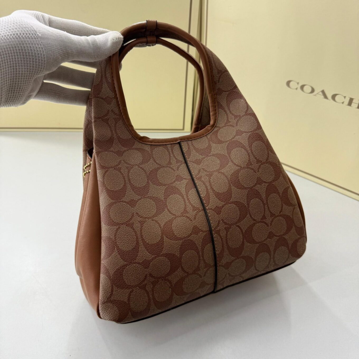 Coach Lana Coach Print Brown Color Shoulder Bag (With Box)