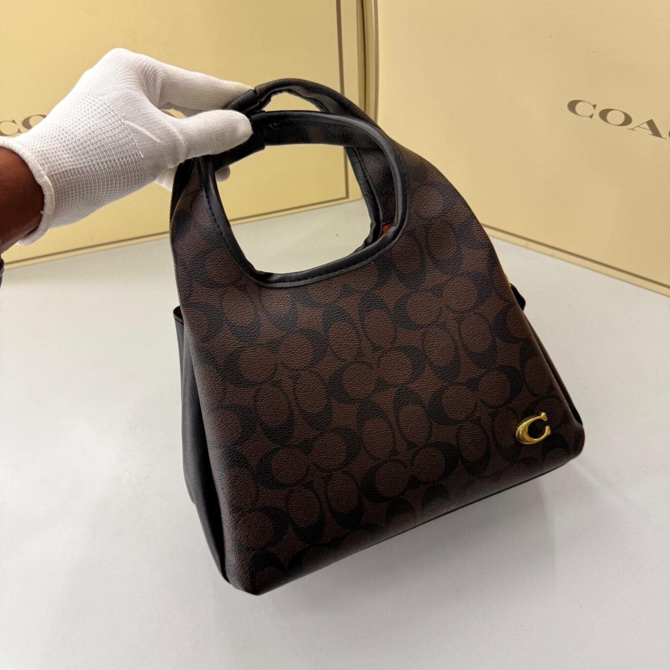 Coach Lana Coach Print Coffee Black Color Shoulder Bag (With Box)