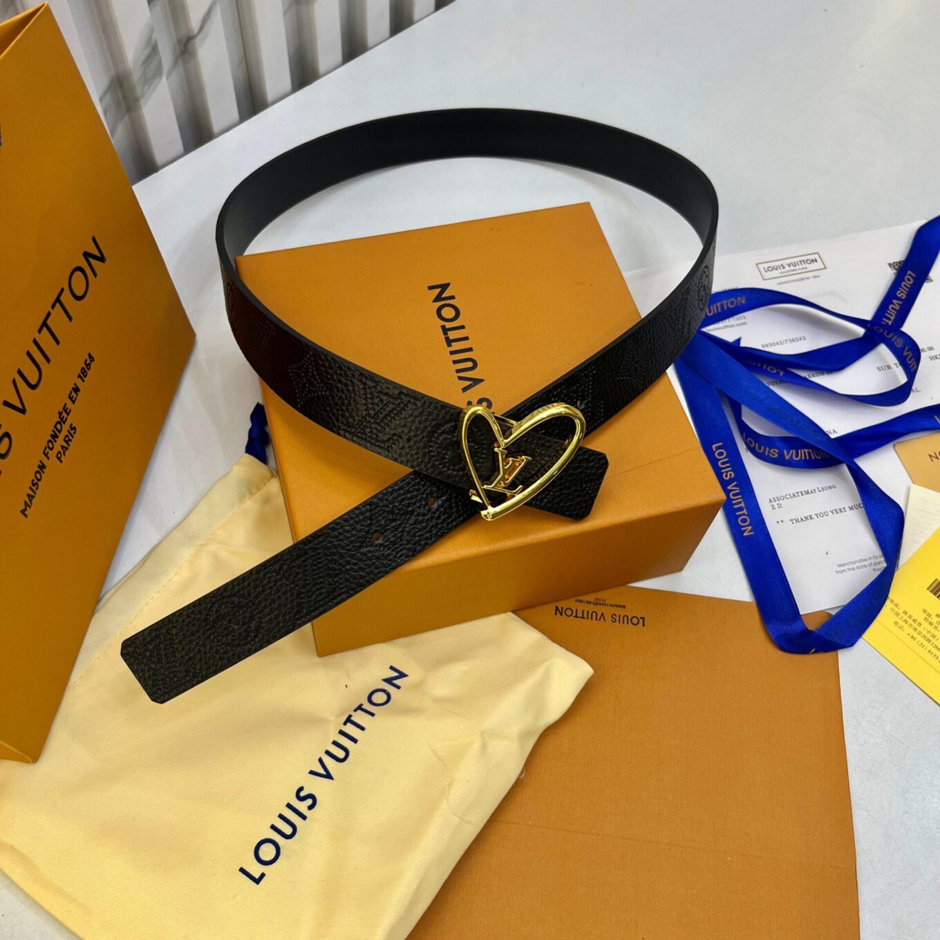 Louis Vuitton Embossed Black Heart Buckle Belt