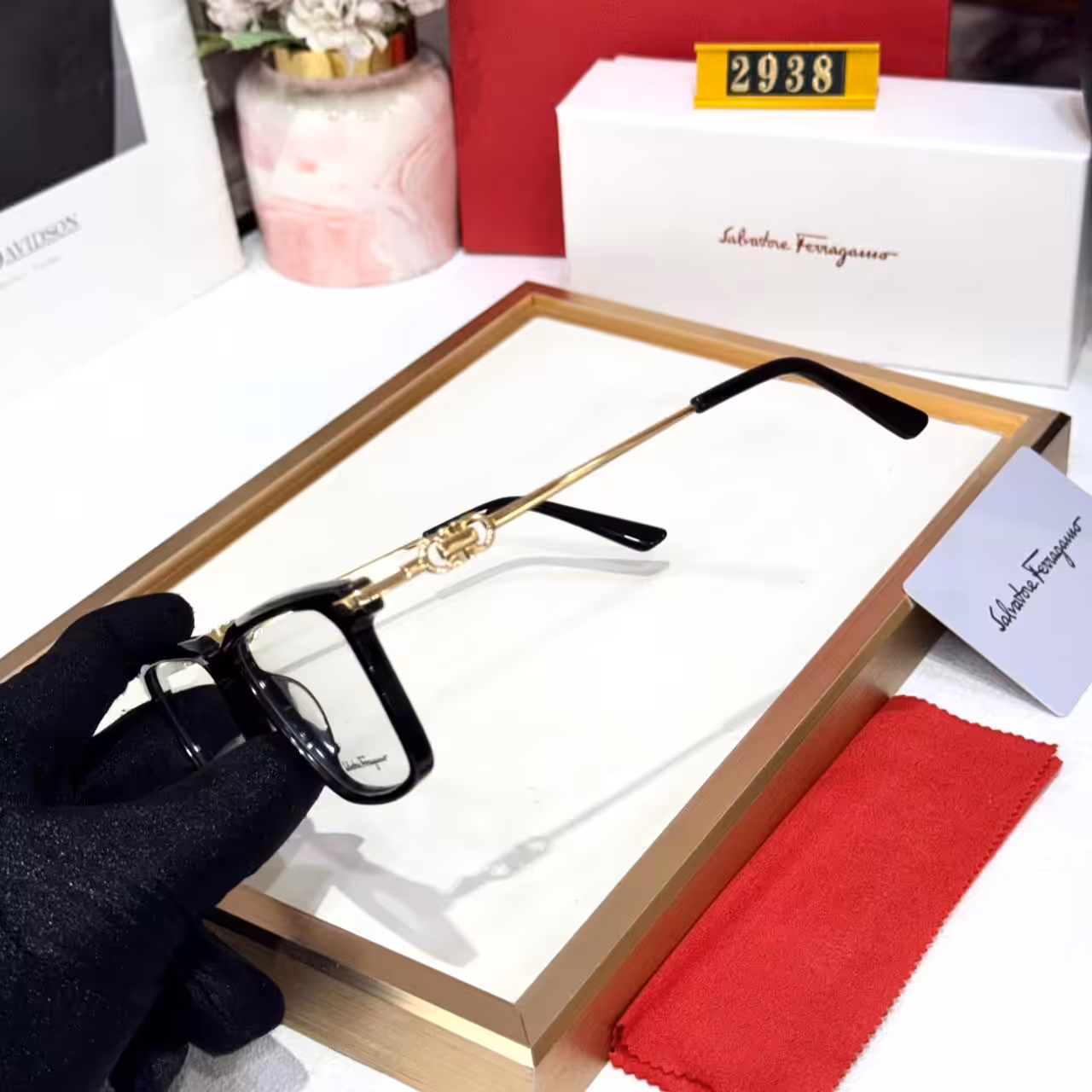 Salvatore Ferragamo Square Black-Gold Men's Eyeglassses