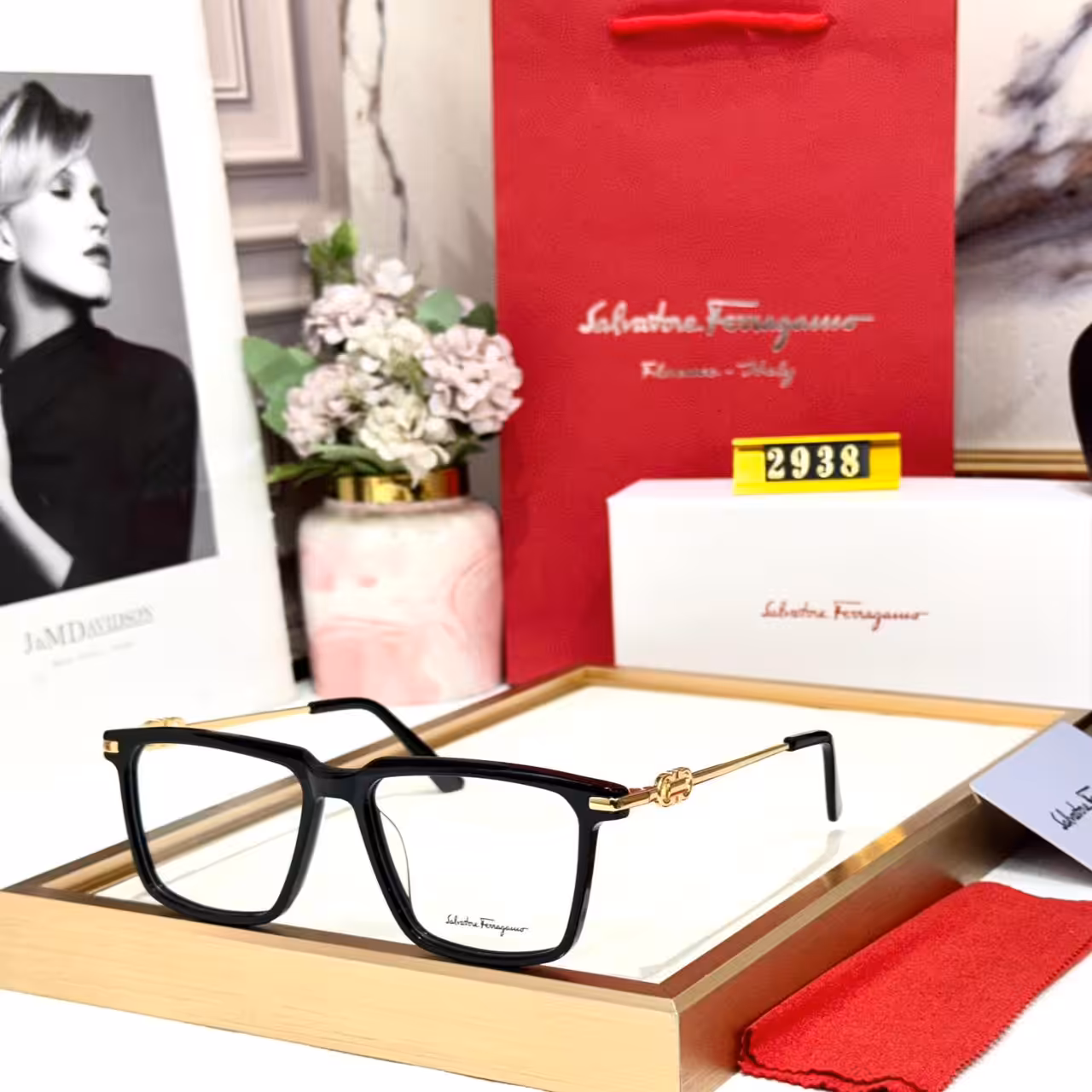 Salvatore Ferragamo Square Black-Gold Men's Eyeglassses