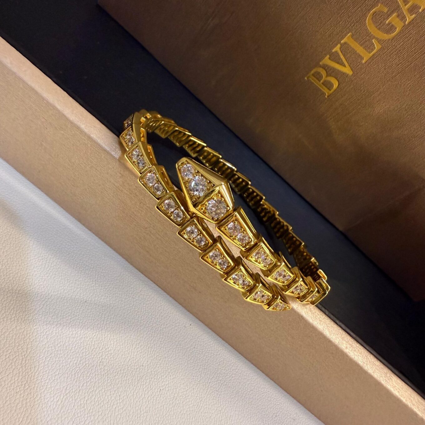 WhatsApp Image 2025-09-05 at 11.38.24 PM Bvlgari Serpenti Viper Full Stone Gold Color Bracelet