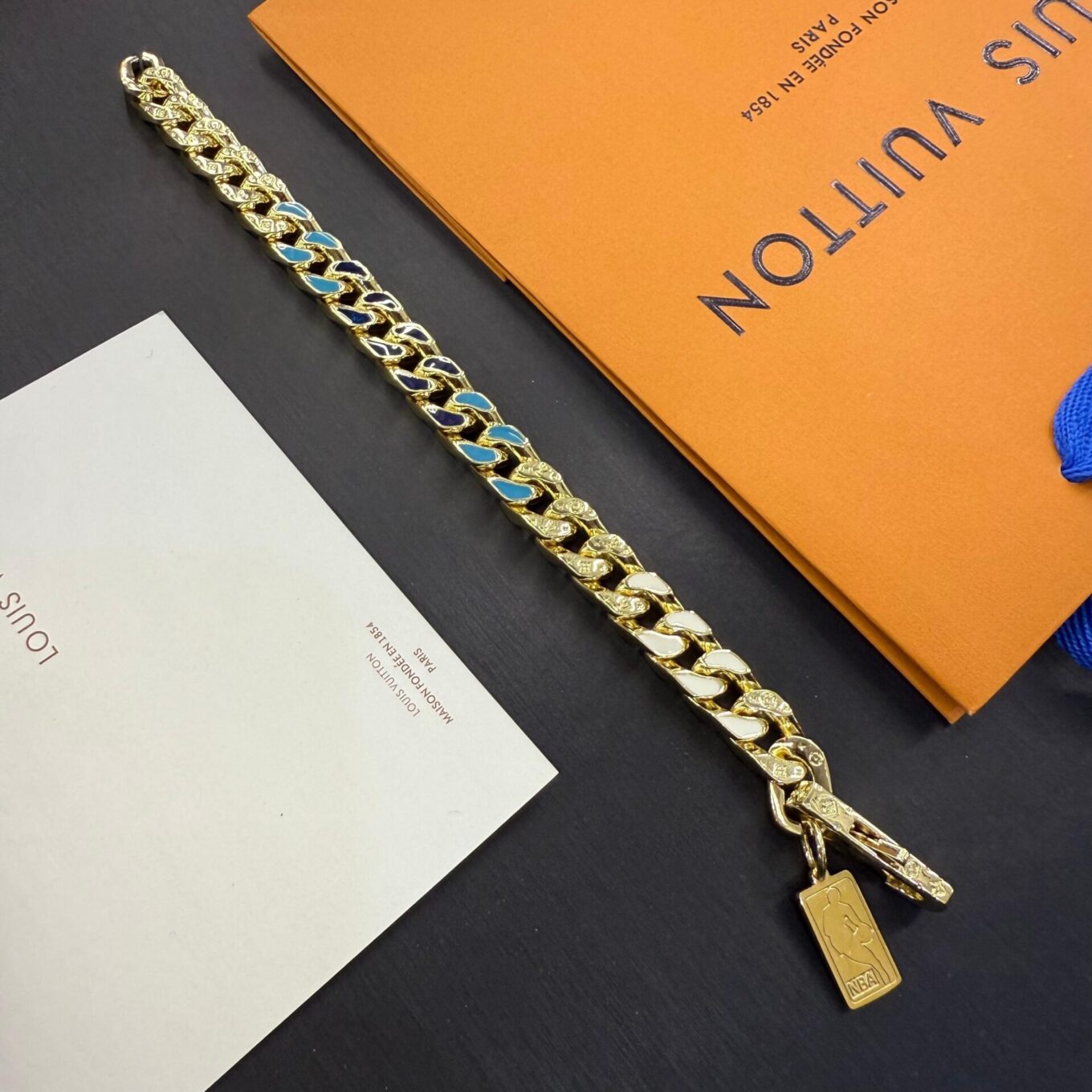 Louis Vuitton NBA Sky Blue Gold Color Fusion Men’s Bracelet