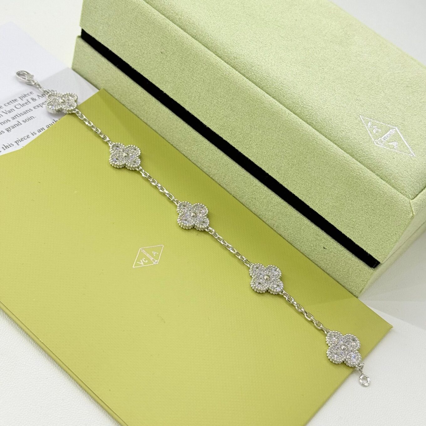 WhatsApp Image 2025-09-05 at 3.37.18 PM Van Cleef Alhambra Silver Stone Clover Silver Color Bracelet