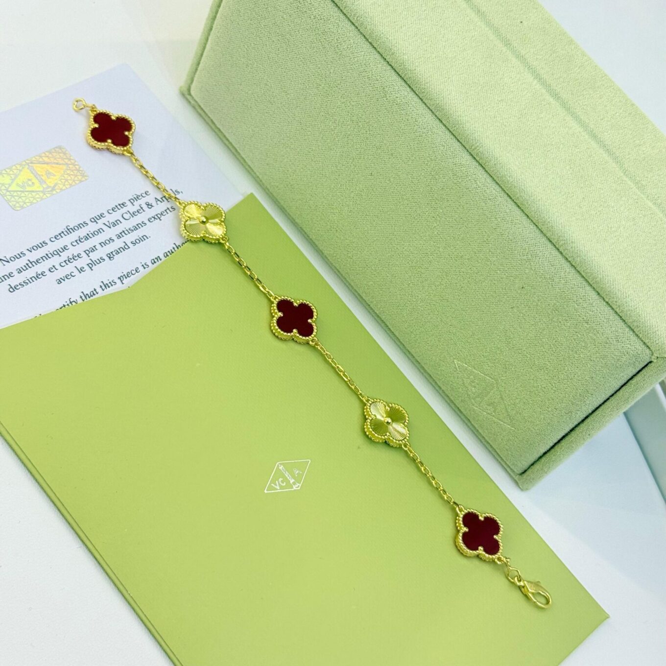 WhatsApp Image 2025-09-05 at 4.53.39 PM Van Cleef Alhambra Gold & Red Clover Gold Color Bracelet