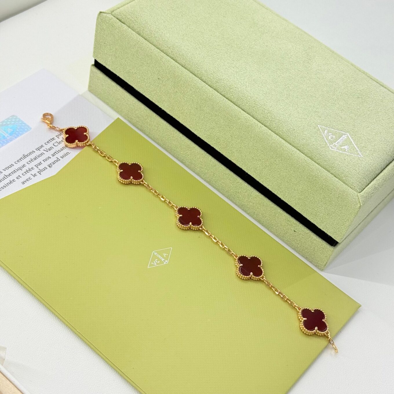 WhatsApp Image 2025-09-05 at 5.21.01 PM Van Cleef Alhambra Red Clover Rose Gold Color Bracelet