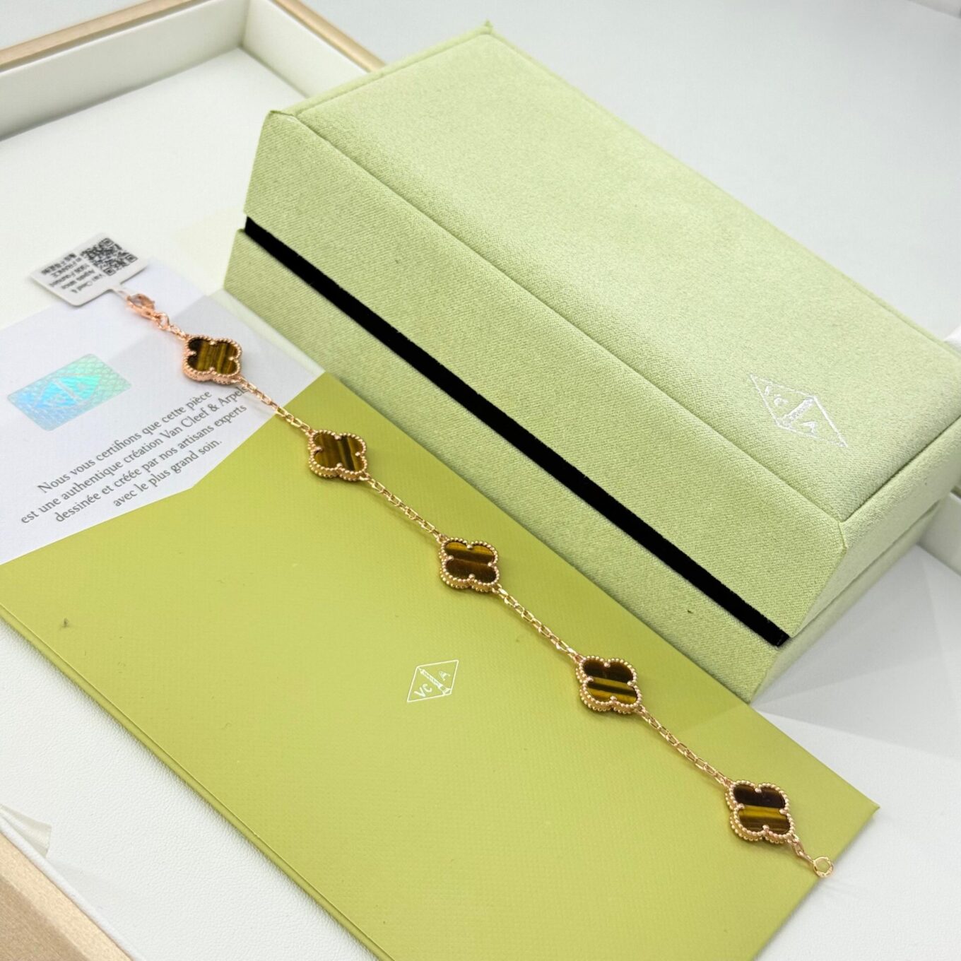 WhatsApp Image 2025-09-05 at 6.06.57 PM Van Cleef Alhambra Brown Marble Clover Rose Gold Color Bracelet