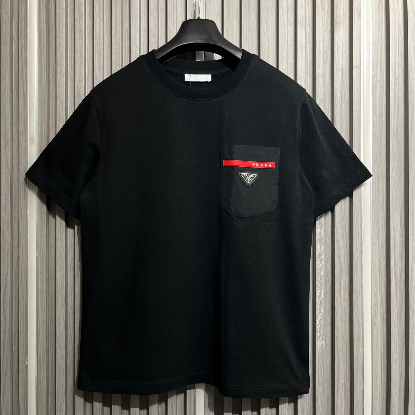 WhatsApp Image 2025-09-12 at 4.13.17 PM Prada Black Cotton Logo Pocket T-Shirt For Men