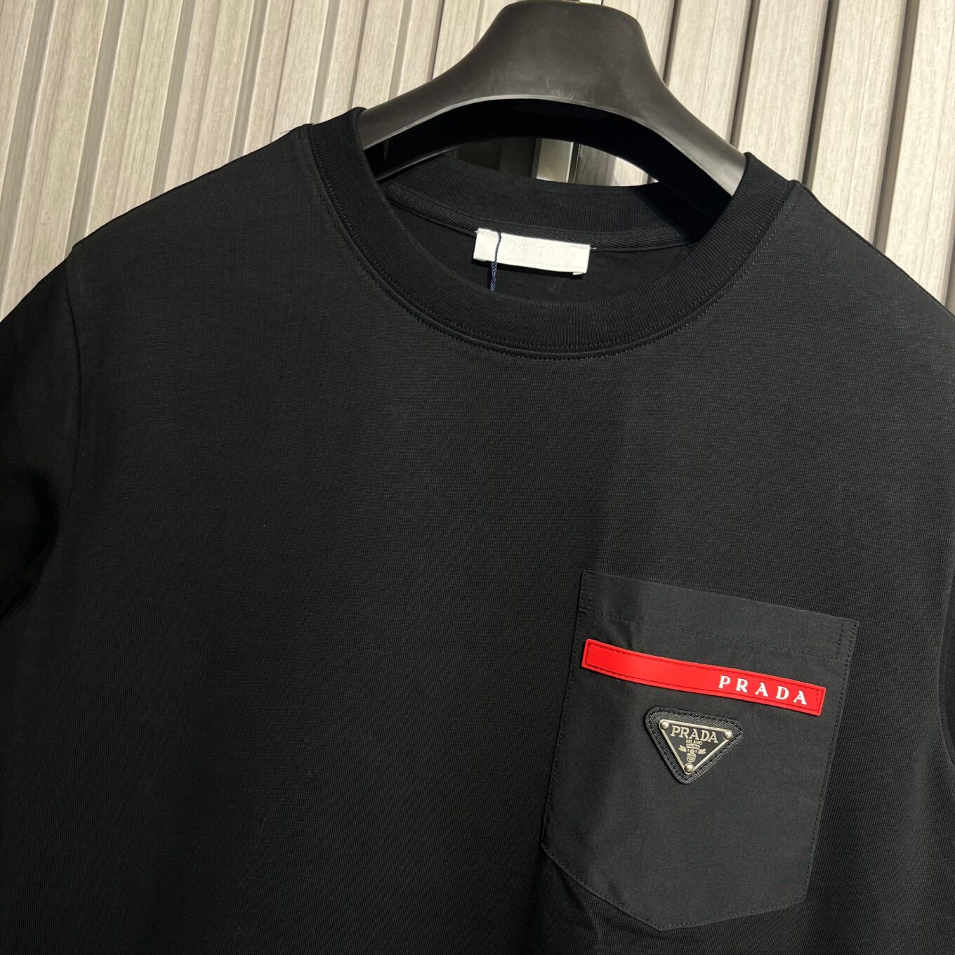 Prada Black Cotton Logo Pocket T-Shirt For Men