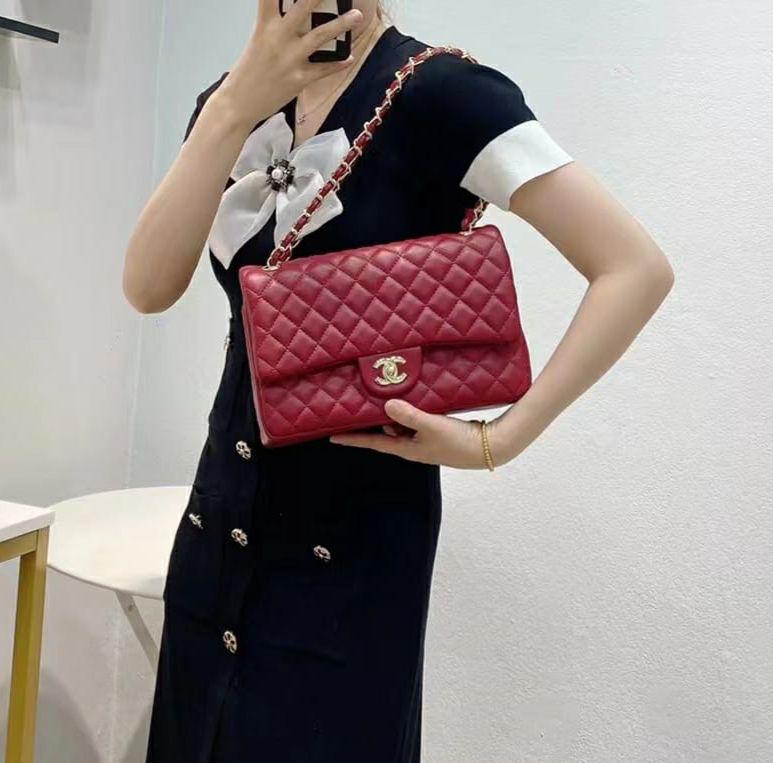 Chanel Jumbo Maroon Colour Sling Bag (With Box)