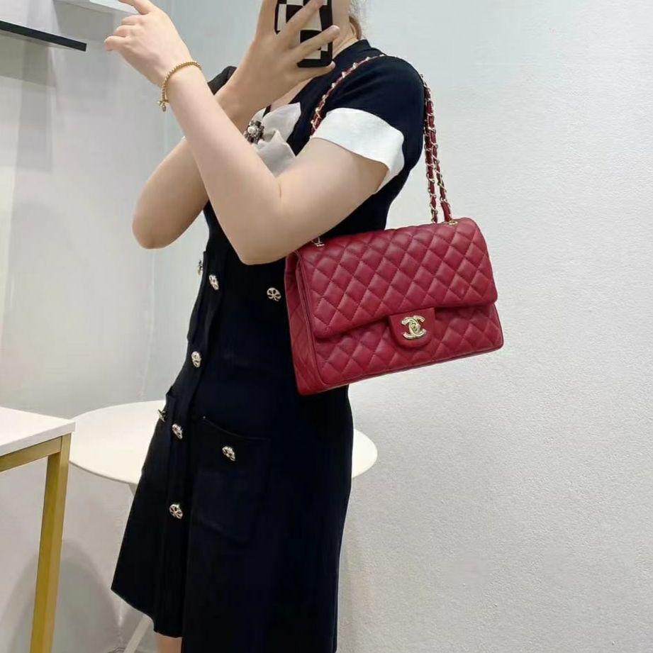Chanel Jumbo Maroon Colour Sling Bag (With Box)
