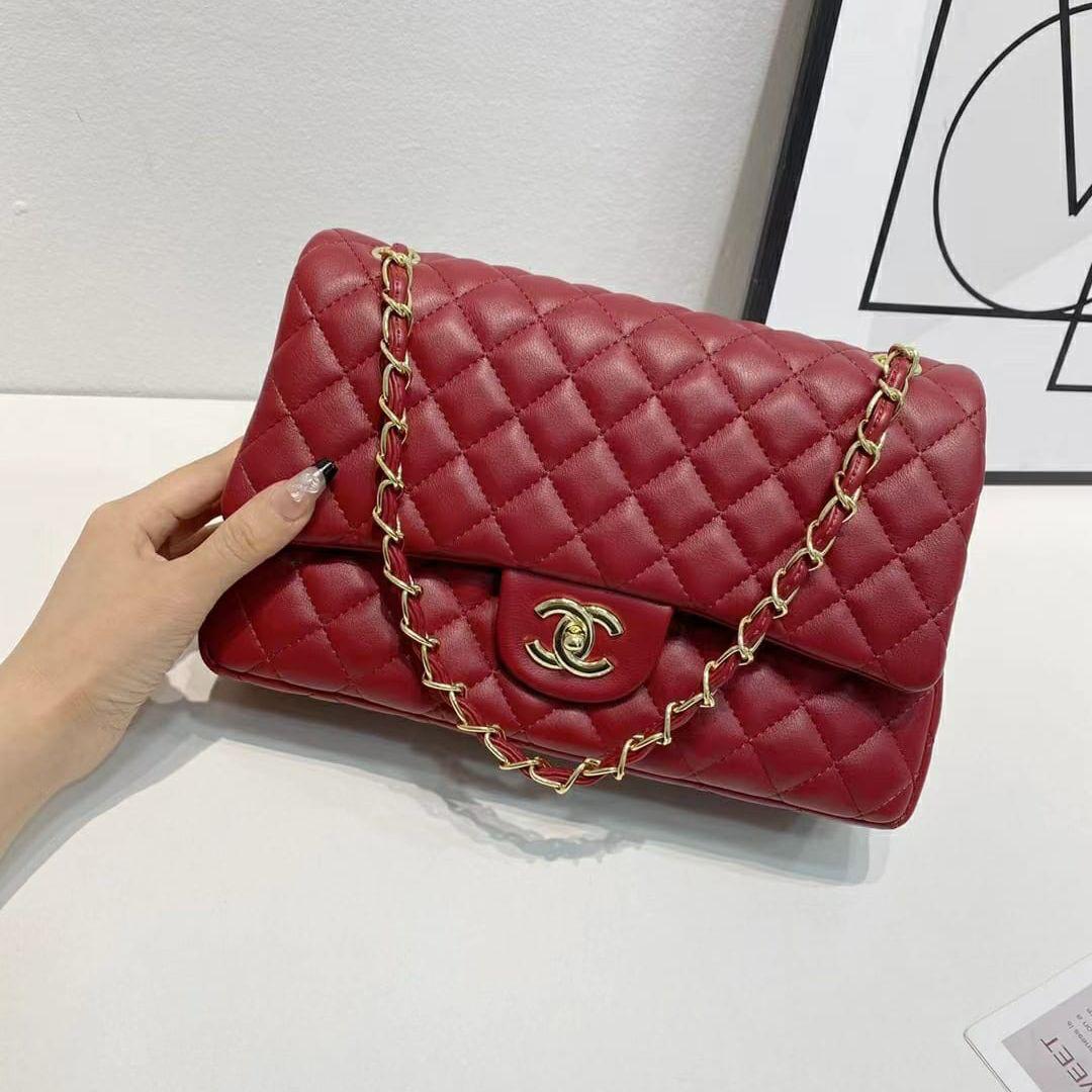 Chanel Jumbo Maroon Colour Sling Bag (With Box)