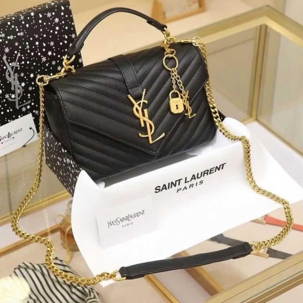 Ysl Grain Matelasse Black Medium Satchel Bag (With Box)