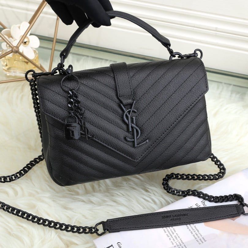 Ysl Grain Matelasse All Black Medium Satchel Bag (With Box)