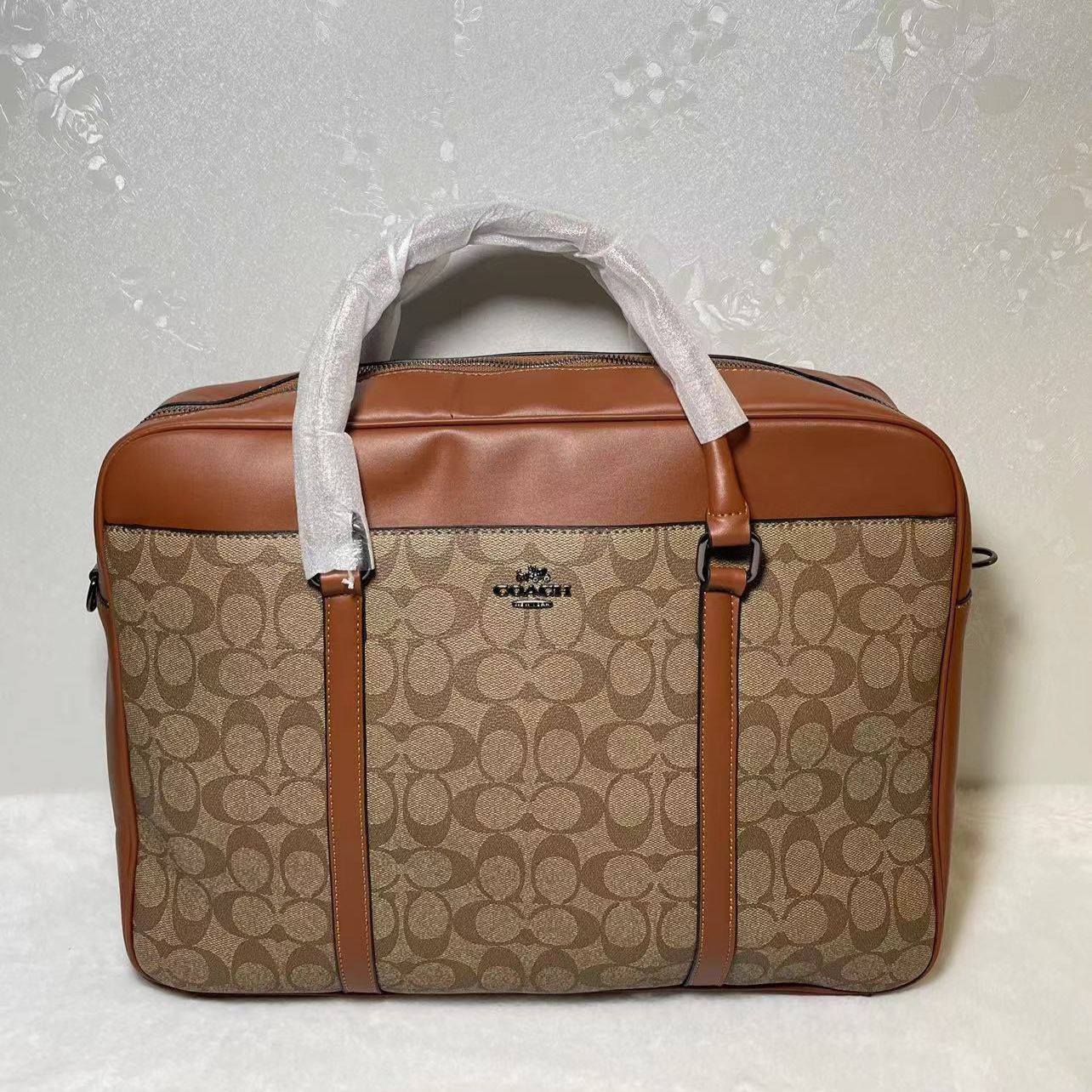 Coach Signature Apricot Brown Laptop Bag