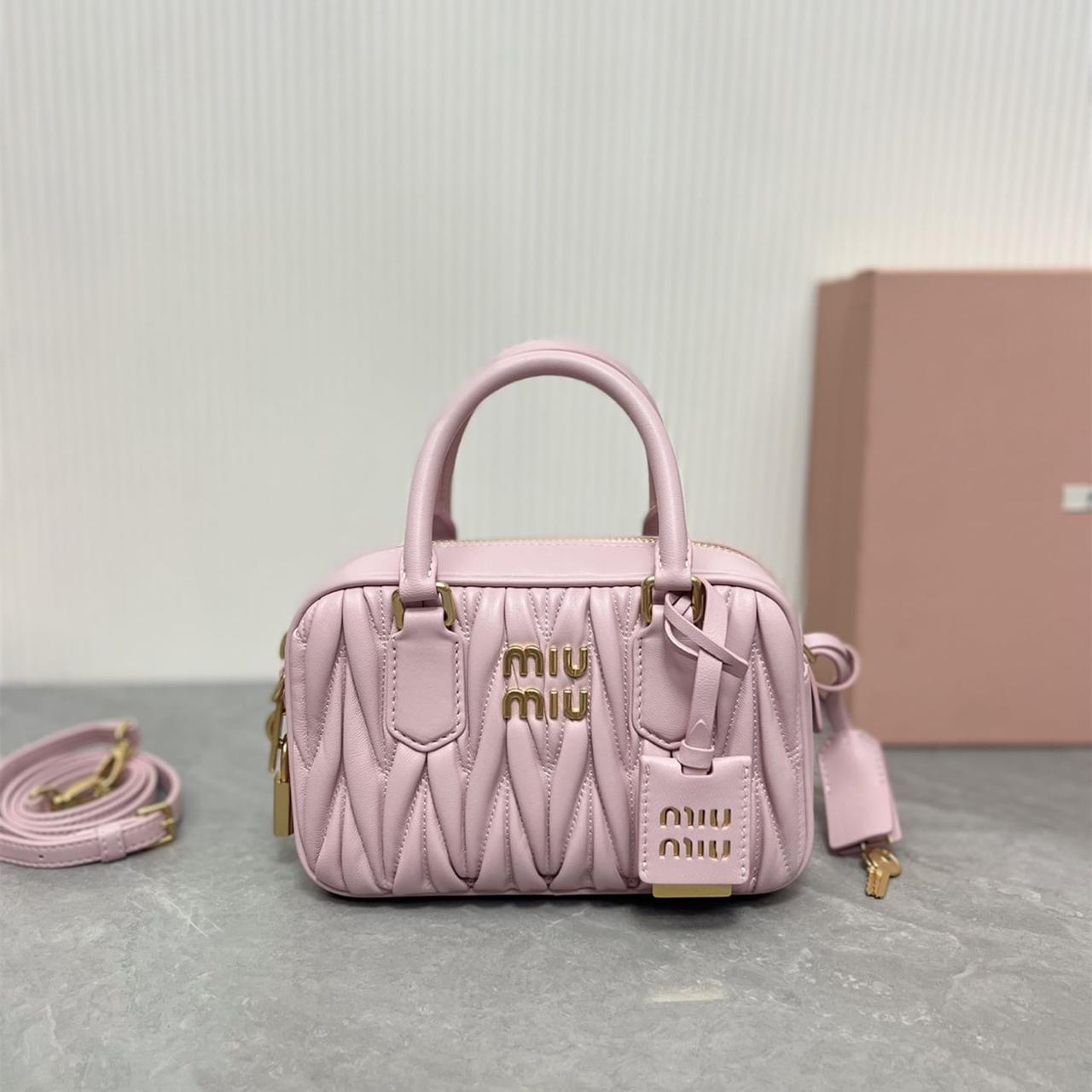 Miu Miu Arcadie Matlasse Nappa Pink Bowling Bag (With Box)