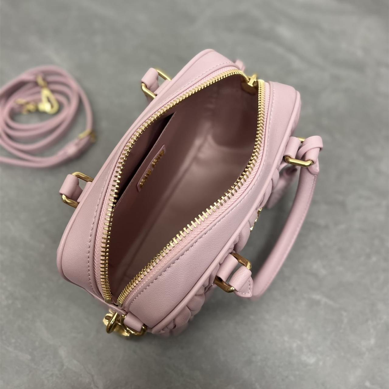 WhatsApp Image 2025-09-20 at 9.24.48 PM (1) Miu Miu Arcadie Matlasse Nappa Pink Bowling Bag (With Box)