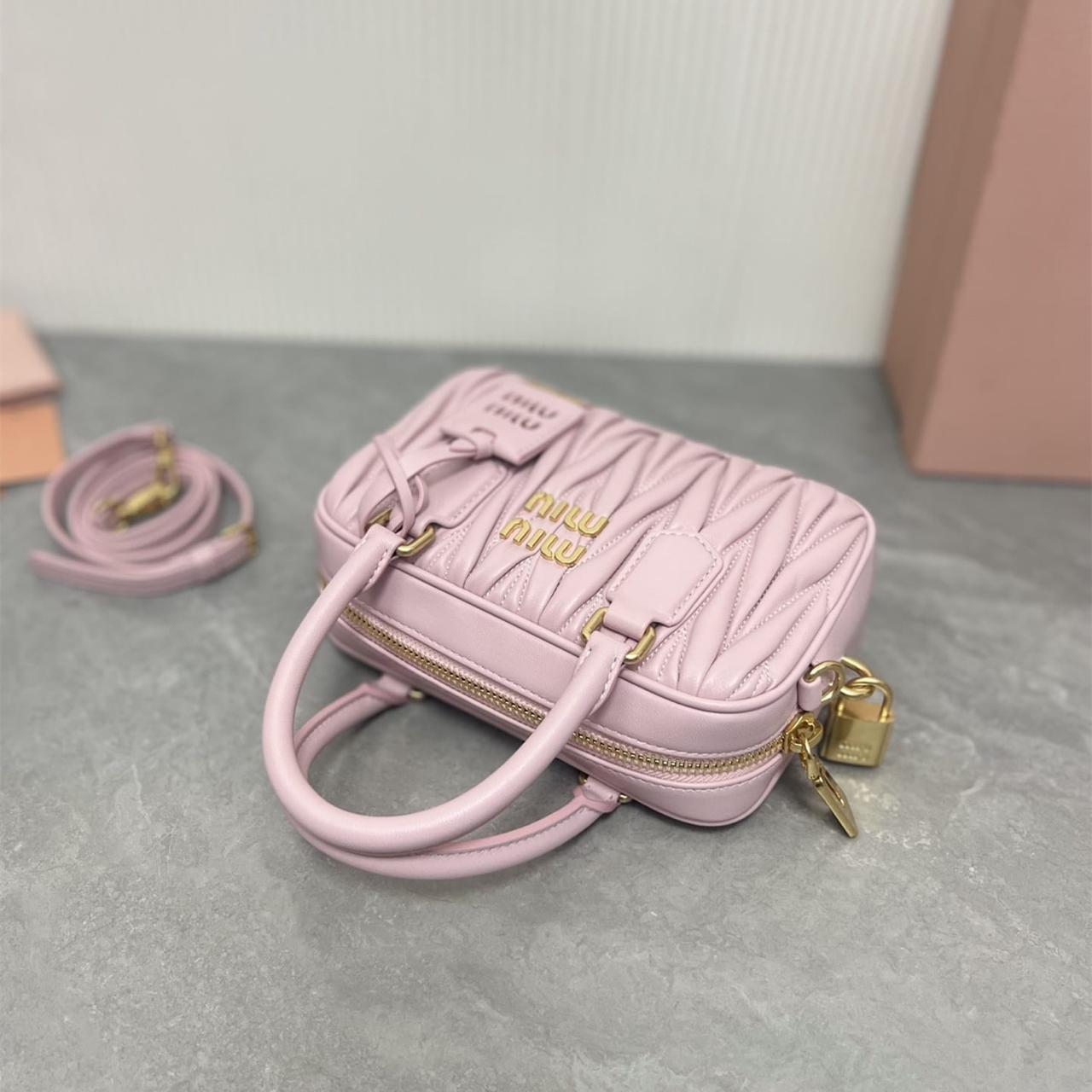 WhatsApp Image 2025-09-20 at 9.24.49 PM (2) Miu Miu Arcadie Matlasse Nappa Pink Bowling Bag (With Box)
