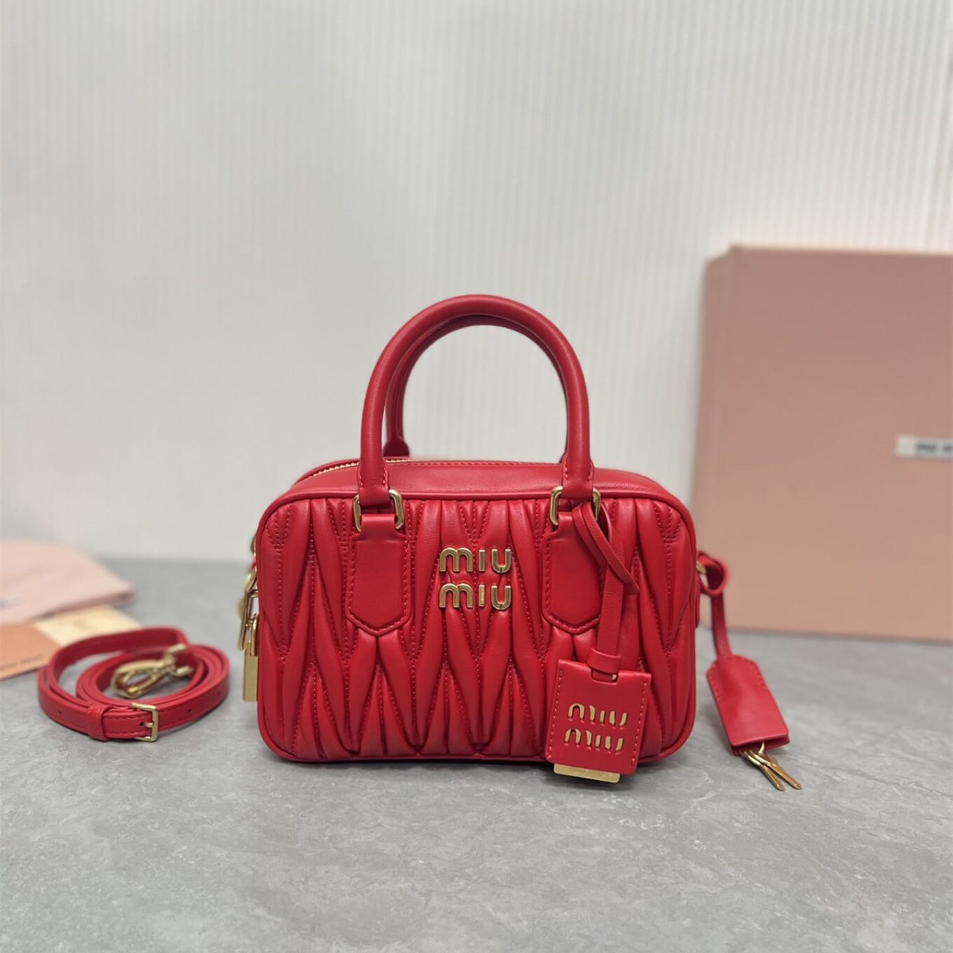 Miu Miu Arcadie Matlasse Nappa Red Bowling Bag (With Box)