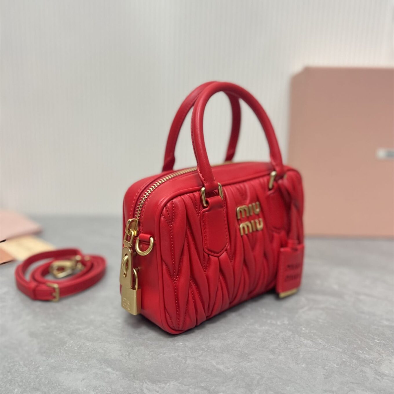 Miu Miu Arcadie Matlasse Nappa Red Bowling Bag (With Box)