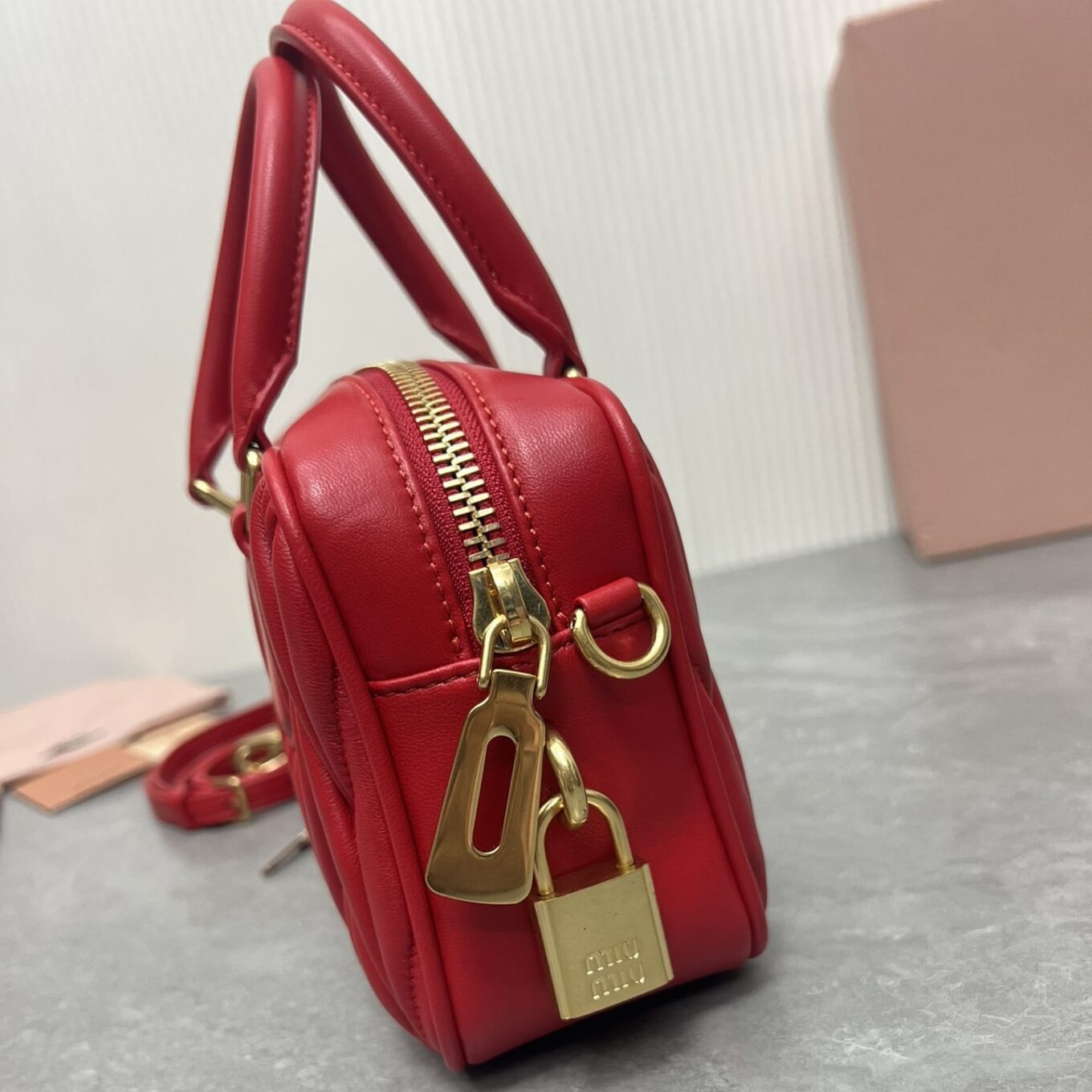 Miu Miu Arcadie Matlasse Nappa Red Bowling Bag (With Box)