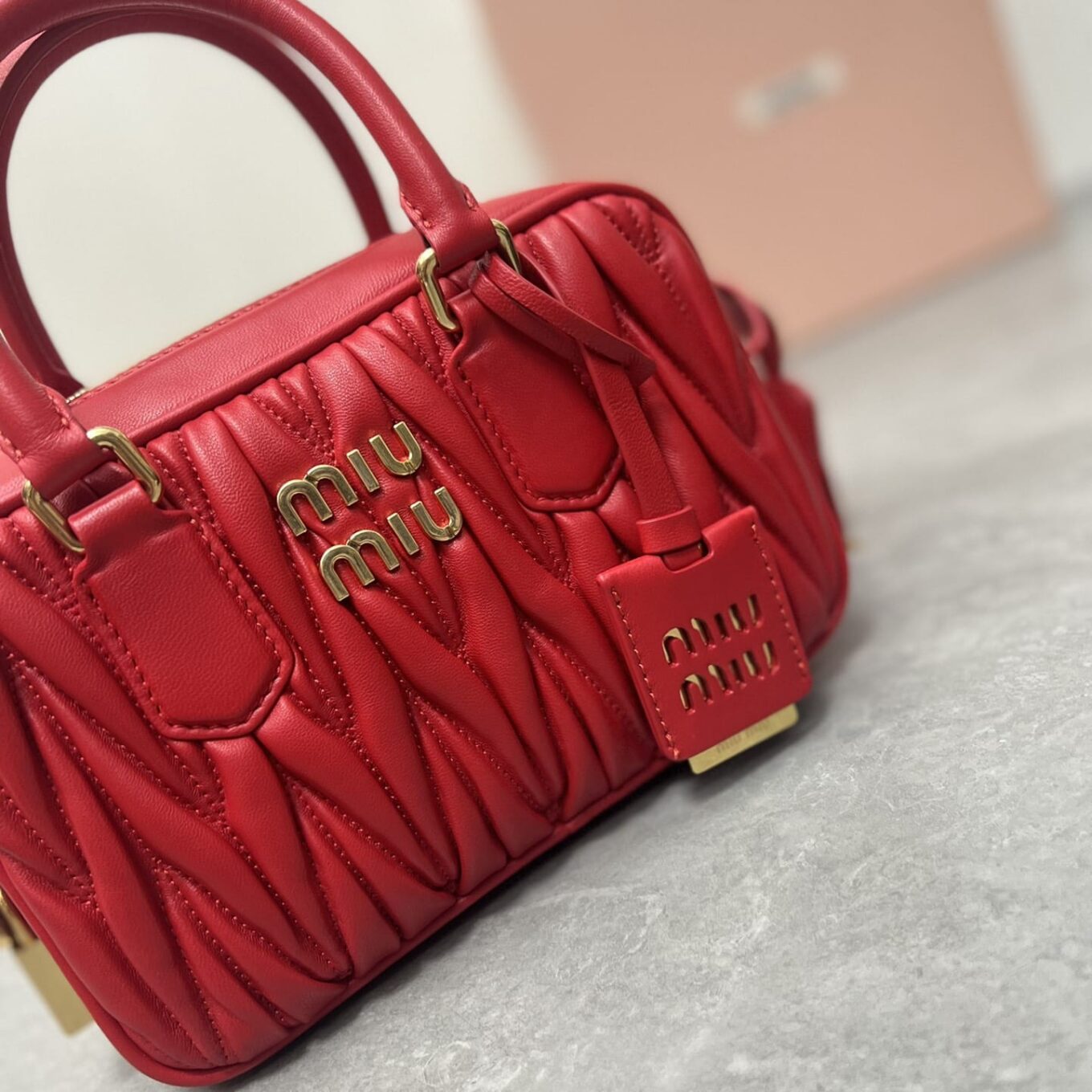 Miu Miu Arcadie Matlasse Nappa Red Bowling Bag (With Box)