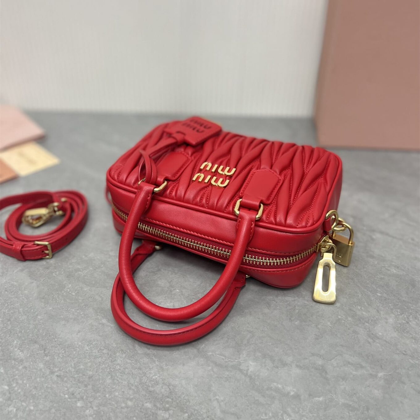 Miu Miu Arcadie Matlasse Nappa Red Bowling Bag (With Box)
