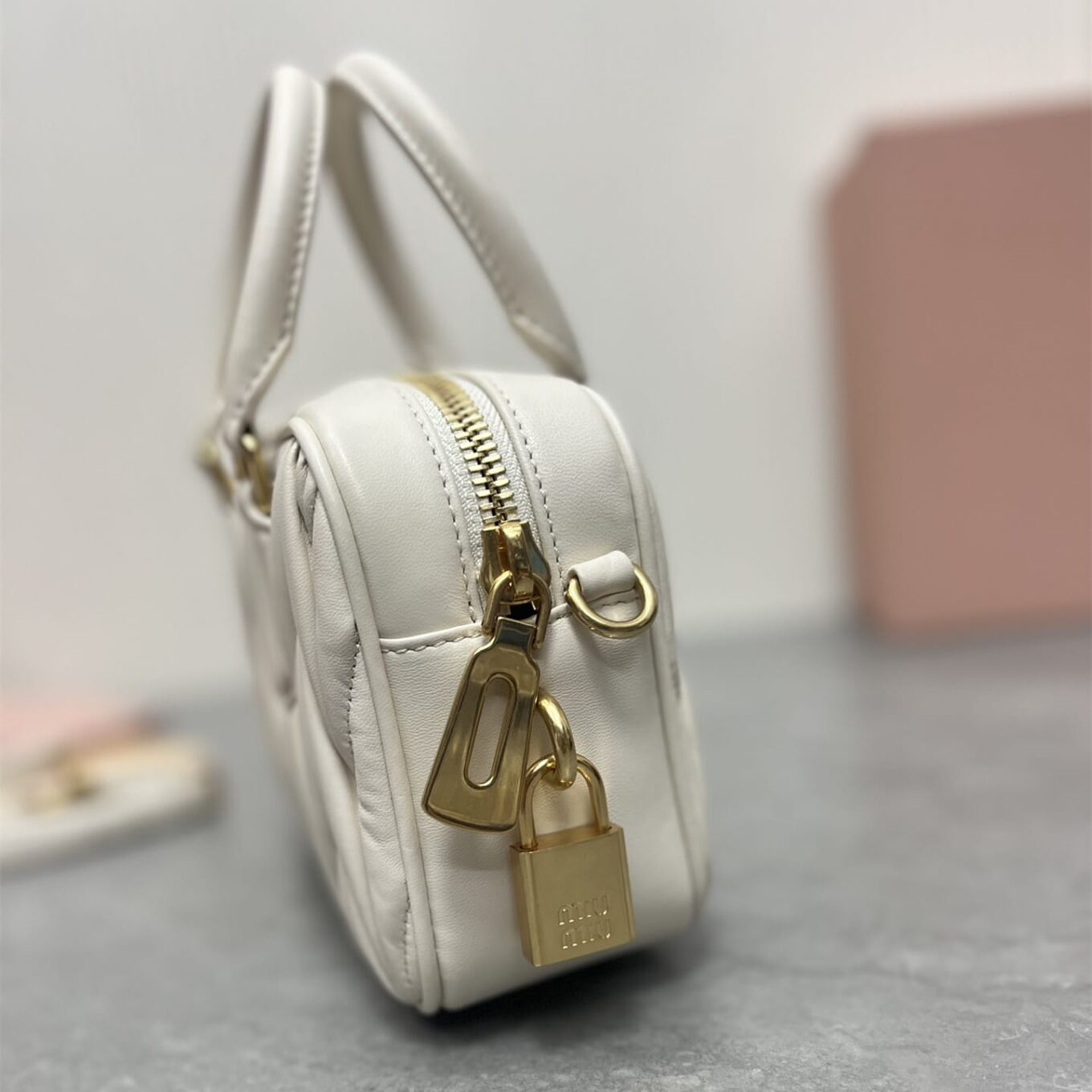 Miu Miu Arcadie Matlasse Nappa White  Bowling Bag (With Box)