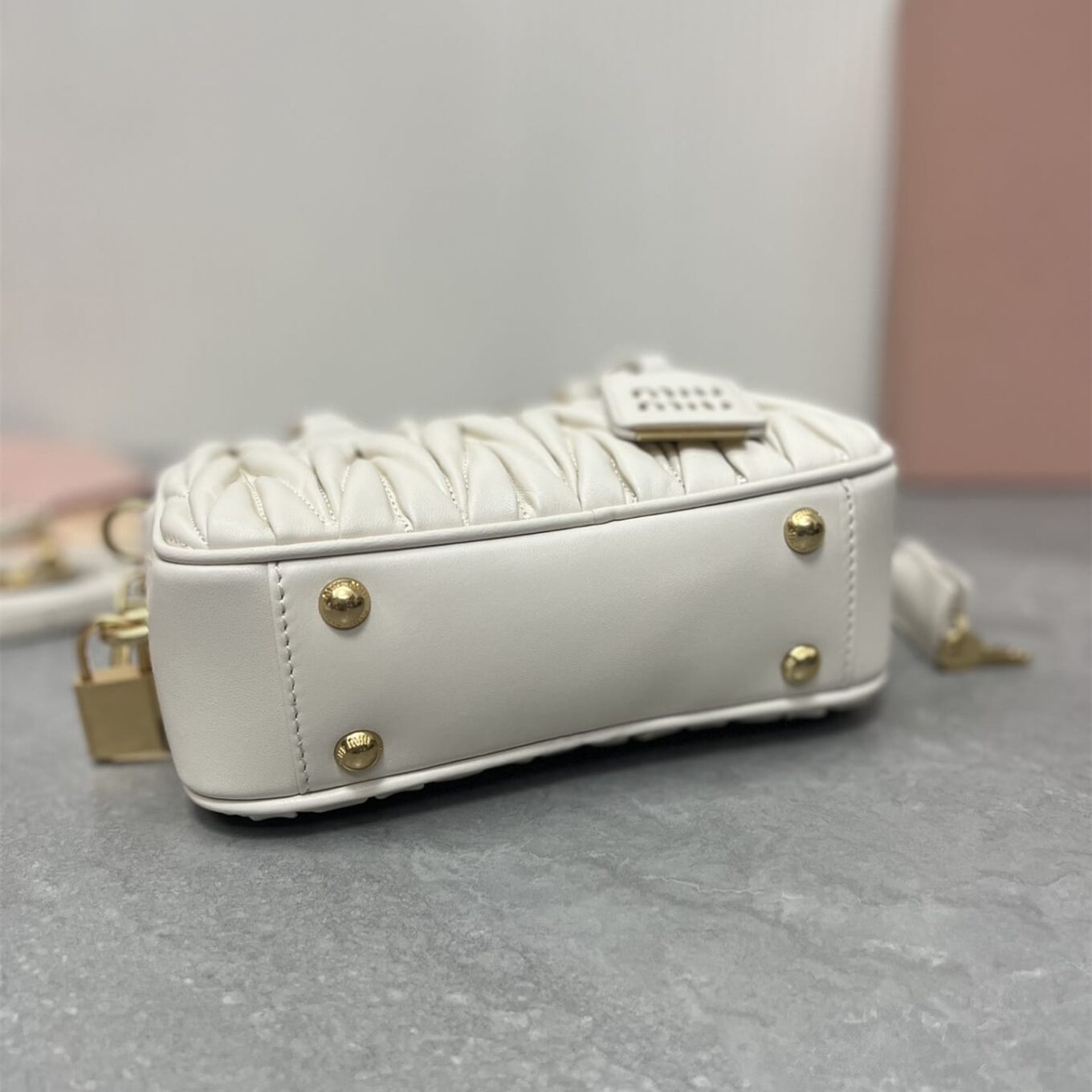Miu Miu Arcadie Matlasse Nappa White  Bowling Bag (With Box)