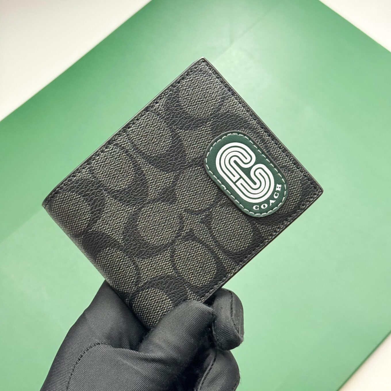 Coach Black Canvas Green Patch Men’s Wallet With Card Holder